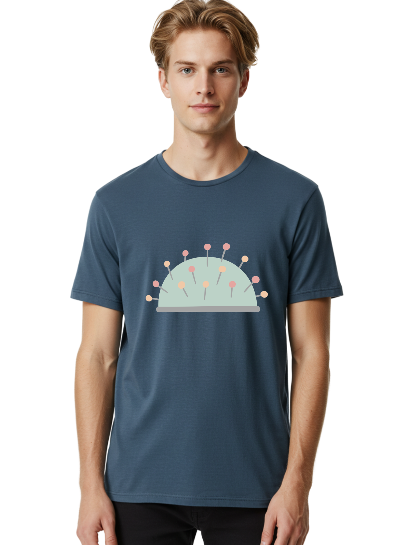 Pin-Cushion Men'S Graphic Tee, 100% Cotton, Comfortable Casual Summer Wear, Machine Washable, Sewing Accessories, Pin Cushion, Crafting Tools, Needles And Pins, Tailoring Supplies, Diy Sewing, Needlework, Embroidery, Pastel Colors Aac070