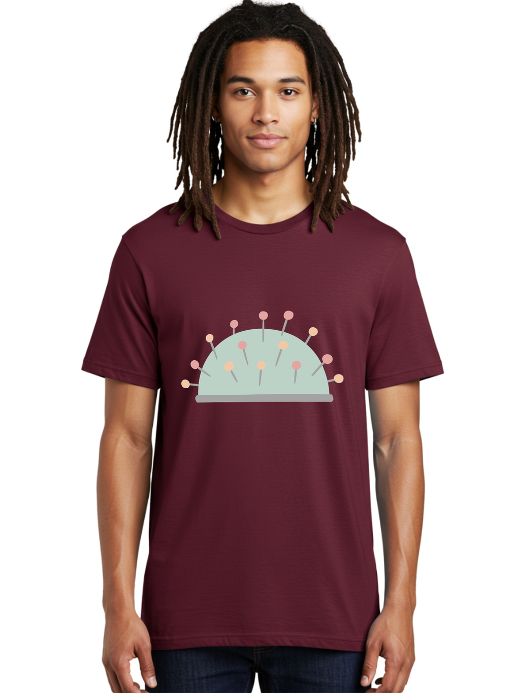 Pin-Cushion Men'S Graphic Tee, 100% Cotton, Comfortable Casual Summer Wear, Machine Washable, Sewing Accessories, Pin Cushion, Crafting Tools, Needles And Pins, Tailoring Supplies, Diy Sewing, Needlework, Embroidery, Pastel Colors Aac070