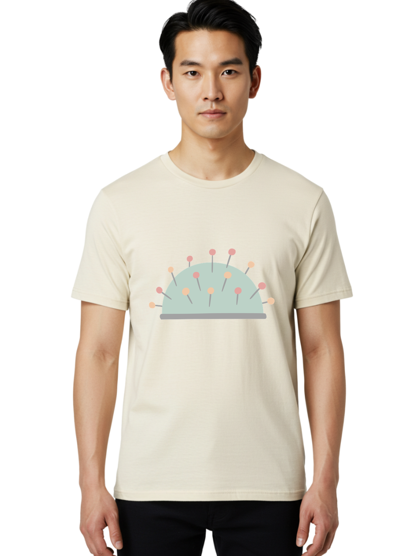Pin-Cushion Men'S Graphic Tee, 100% Cotton, Comfortable Casual Summer Wear, Machine Washable, Sewing Accessories, Pin Cushion, Crafting Tools, Needles And Pins, Tailoring Supplies, Diy Sewing, Needlework, Embroidery, Pastel Colors Aac070