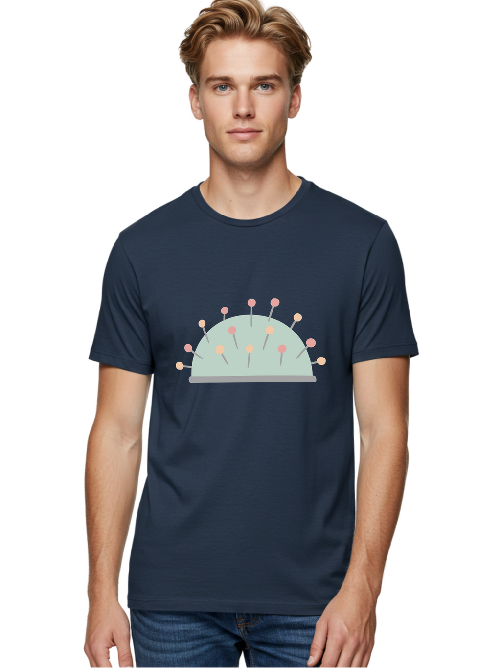 Pin-Cushion Men'S Graphic Tee, 100% Cotton, Comfortable Casual Summer Wear, Machine Washable, Sewing Accessories, Pin Cushion, Crafting Tools, Needles And Pins, Tailoring Supplies, Diy Sewing, Needlework, Embroidery, Pastel Colors Aac070