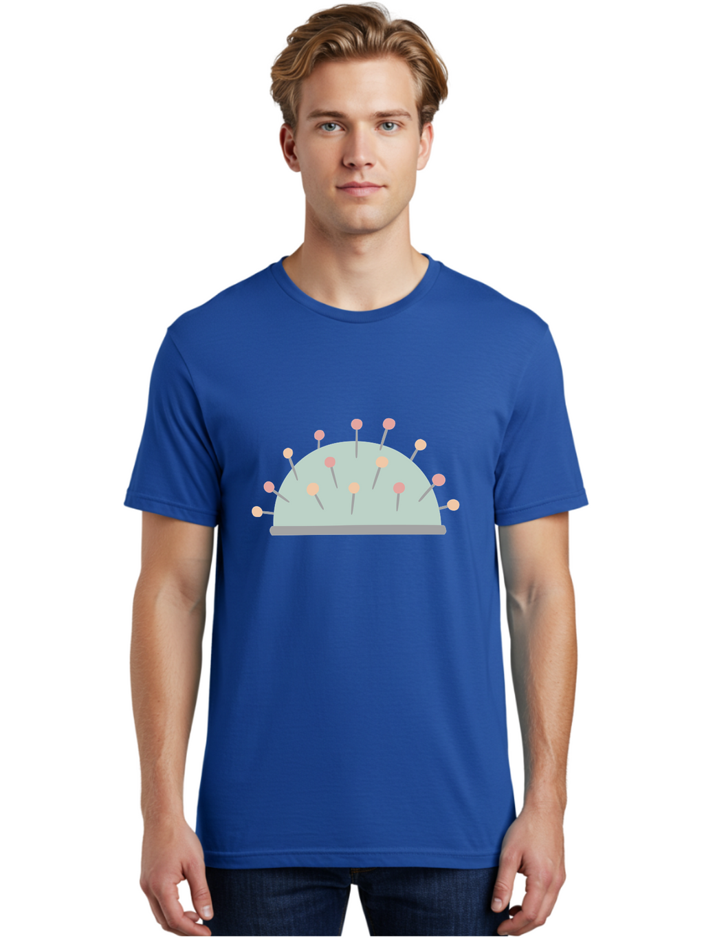 Pin-Cushion Men'S Graphic Tee, 100% Cotton, Comfortable Casual Summer Wear, Machine Washable, Sewing Accessories, Pin Cushion, Crafting Tools, Needles And Pins, Tailoring Supplies, Diy Sewing, Needlework, Embroidery, Pastel Colors Aac070