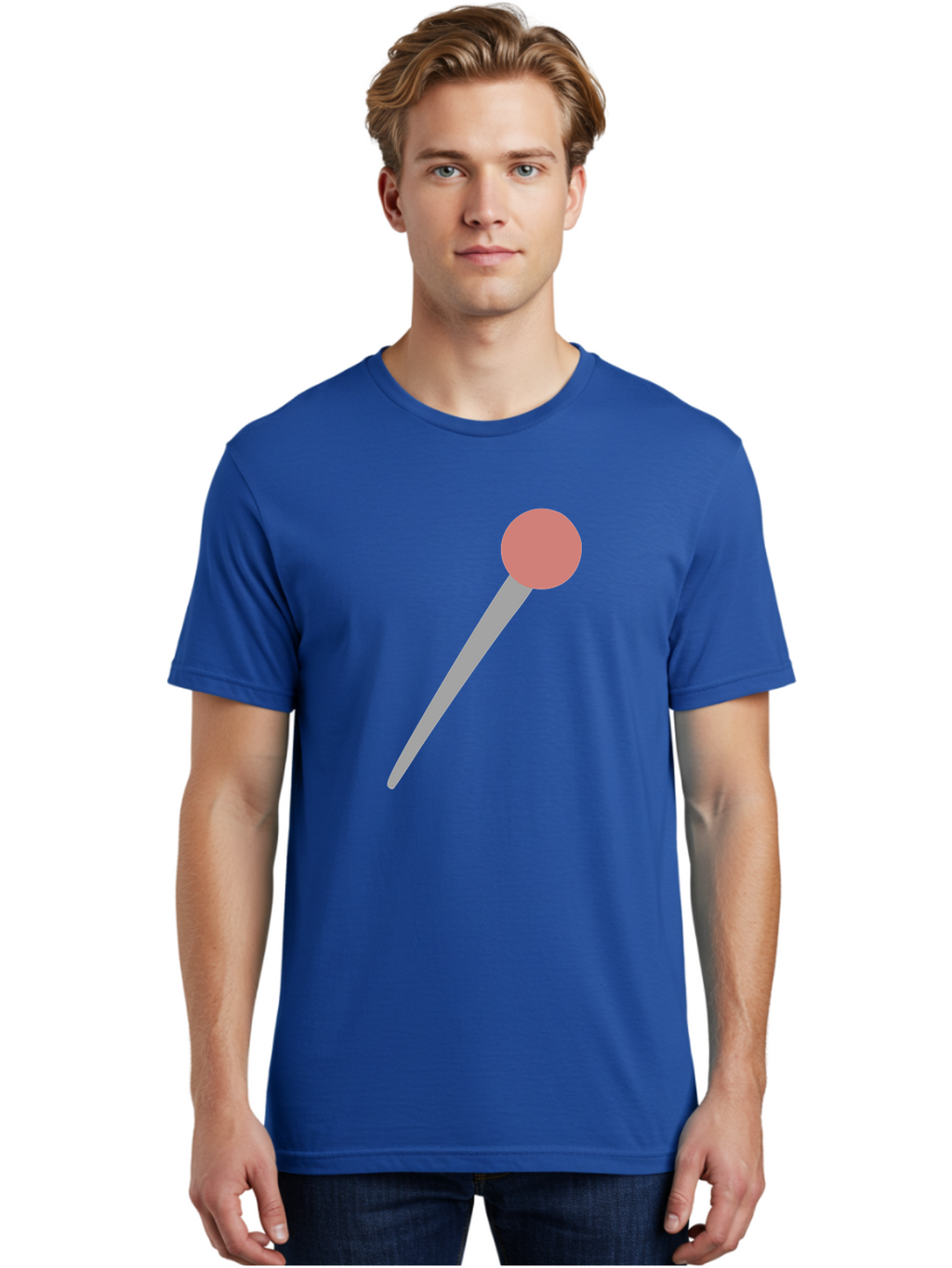 Pin Men'S Graphic Tee, 100% Cotton, Comfortable Casual Summer Wear, Machine Washable, Push Pin, Thumb Tack, Office Supplies, Red Circle, Grey Stick, Simple Design, Minimalistic Icon, Stationery Aac071