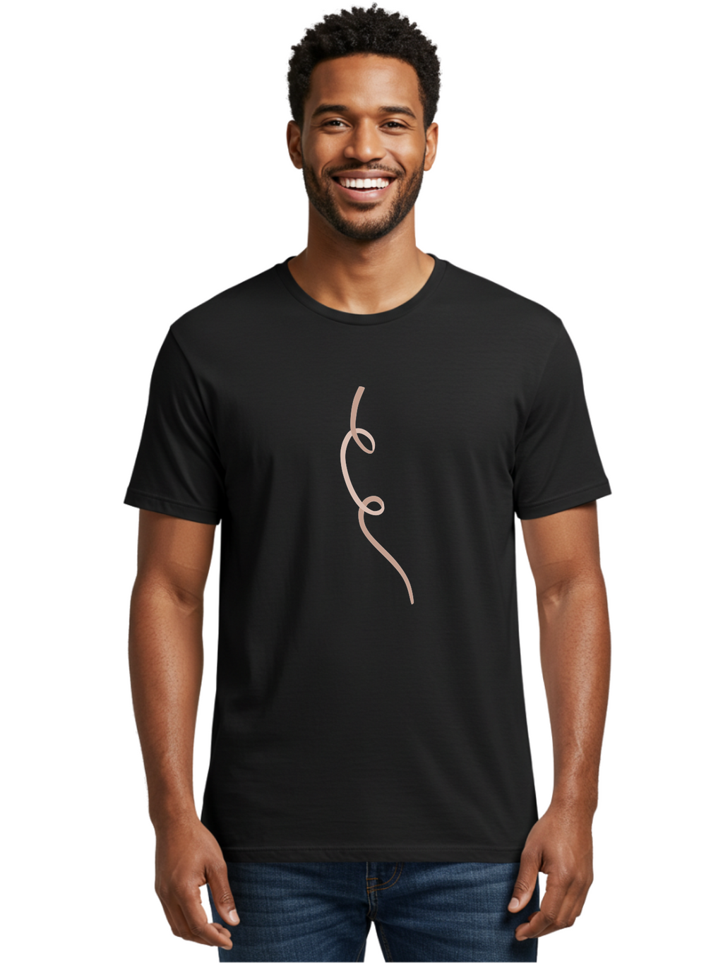 Pink-Curved-Line Men'S Graphic Tee, 100% Cotton, Comfortable Casual Summer Wear, Machine Washable, Pink Ribbon, Flowing Design, Elegant Curve, Whimsical Shape, Abstract Art, Minimalist Illustration, Soft Pink Hue, Decorative Element Aac073