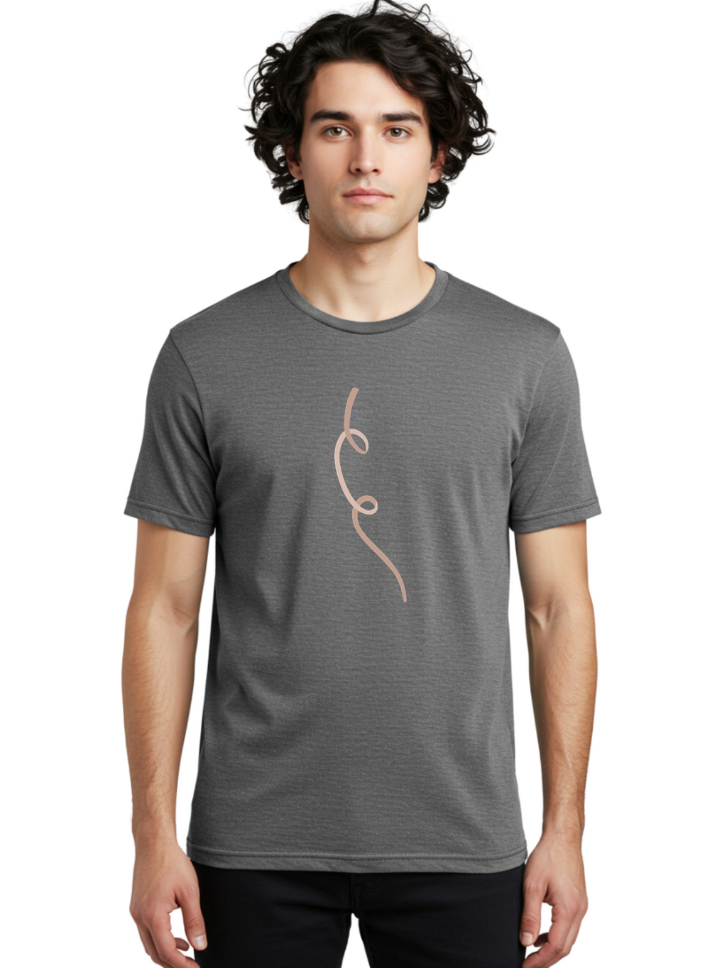 Pink-Curved-Line Men'S Graphic Tee, 100% Cotton, Comfortable Casual Summer Wear, Machine Washable, Pink Ribbon, Flowing Design, Elegant Curve, Whimsical Shape, Abstract Art, Minimalist Illustration, Soft Pink Hue, Decorative Element Aac073