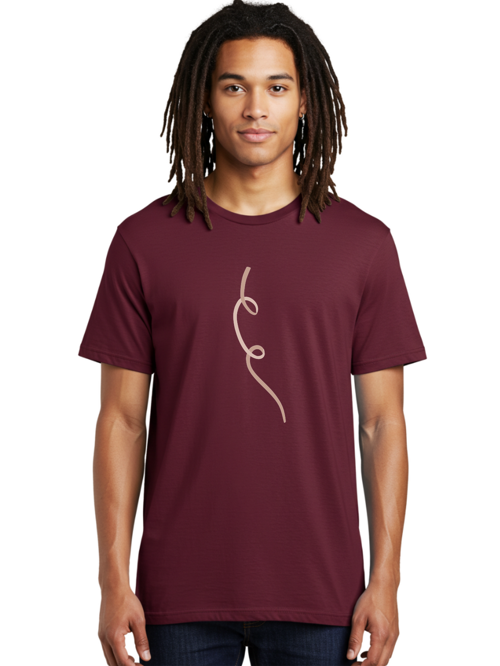 Pink-Curved-Line Men'S Graphic Tee, 100% Cotton, Comfortable Casual Summer Wear, Machine Washable, Pink Ribbon, Flowing Design, Elegant Curve, Whimsical Shape, Abstract Art, Minimalist Illustration, Soft Pink Hue, Decorative Element Aac073