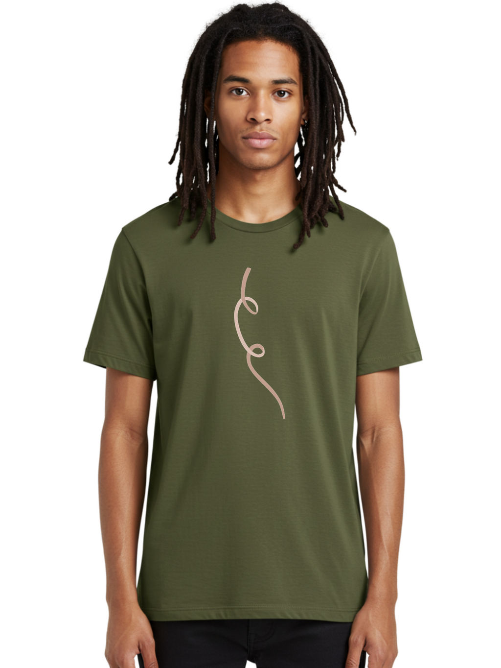 Pink-Curved-Line Men'S Graphic Tee, 100% Cotton, Comfortable Casual Summer Wear, Machine Washable, Pink Ribbon, Flowing Design, Elegant Curve, Whimsical Shape, Abstract Art, Minimalist Illustration, Soft Pink Hue, Decorative Element Aac073