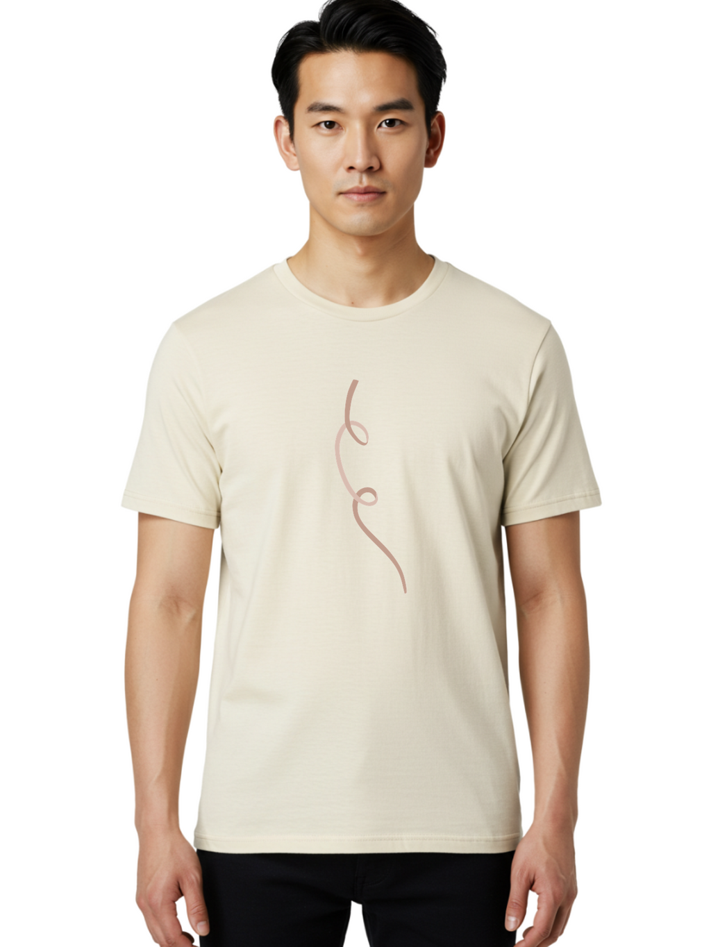 Pink-Curved-Line Men'S Graphic Tee, 100% Cotton, Comfortable Casual Summer Wear, Machine Washable, Pink Ribbon, Flowing Design, Elegant Curve, Whimsical Shape, Abstract Art, Minimalist Illustration, Soft Pink Hue, Decorative Element Aac073