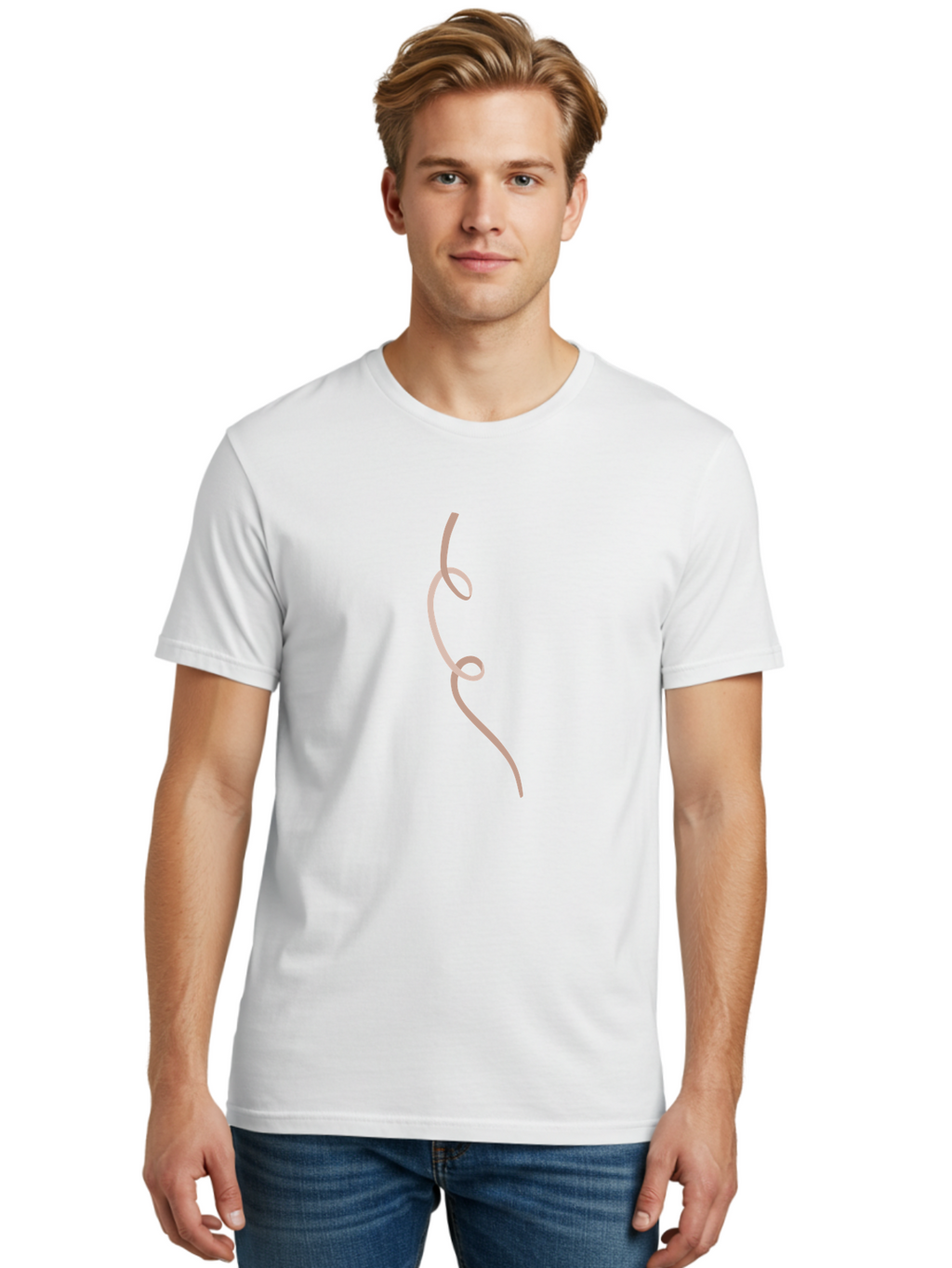 Pink-Curved-Line Men'S Graphic Tee, 100% Cotton, Comfortable Casual Summer Wear, Machine Washable, Pink Ribbon, Flowing Design, Elegant Curve, Whimsical Shape, Abstract Art, Minimalist Illustration, Soft Pink Hue, Decorative Element Aac073