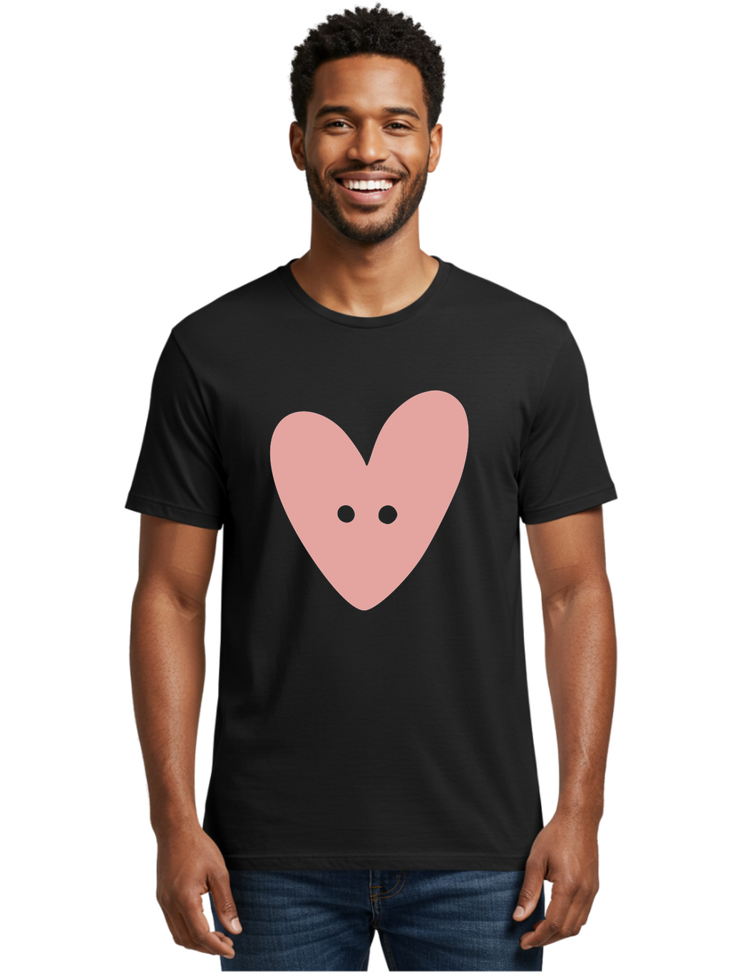 Pink-Heart-Button Men'S Graphic Tee, 100% Cotton, Comfortable Casual Summer Wear, Machine Washable, Heart Symbol, Pink Icon, Love Emblem, Cute Design, Simple Illustration, Minimalist Art Aac075