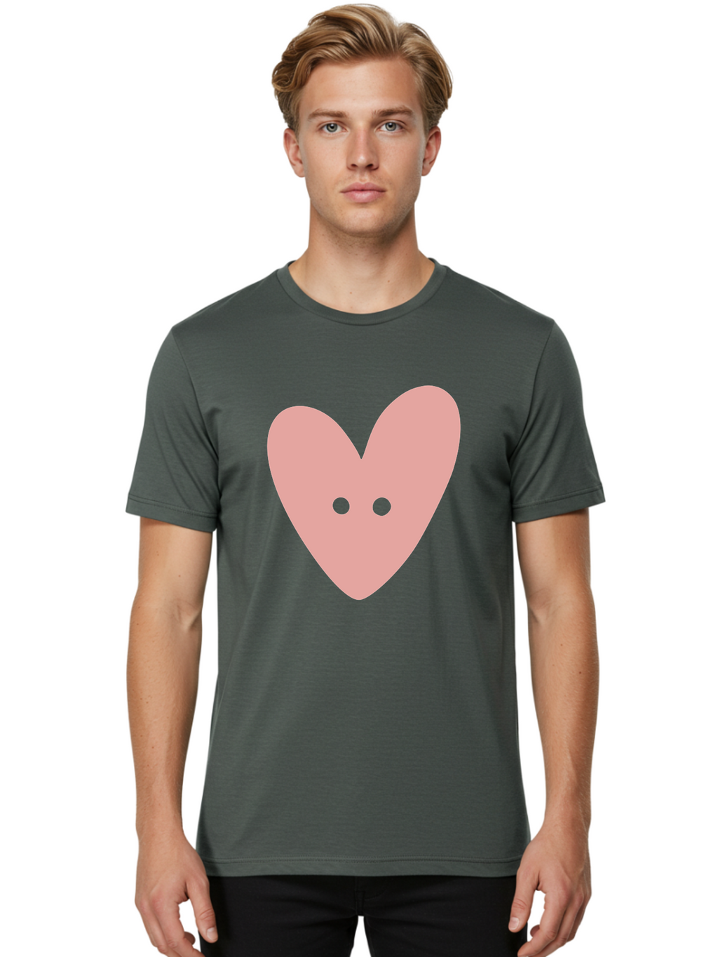 Pink-Heart-Button Men'S Graphic Tee, 100% Cotton, Comfortable Casual Summer Wear, Machine Washable, Heart Symbol, Pink Icon, Love Emblem, Cute Design, Simple Illustration, Minimalist Art Aac075