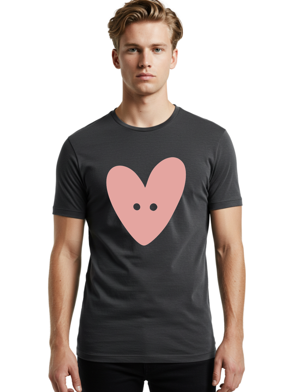 Pink-Heart-Button Men'S Graphic Tee, 100% Cotton, Comfortable Casual Summer Wear, Machine Washable, Heart Symbol, Pink Icon, Love Emblem, Cute Design, Simple Illustration, Minimalist Art Aac075