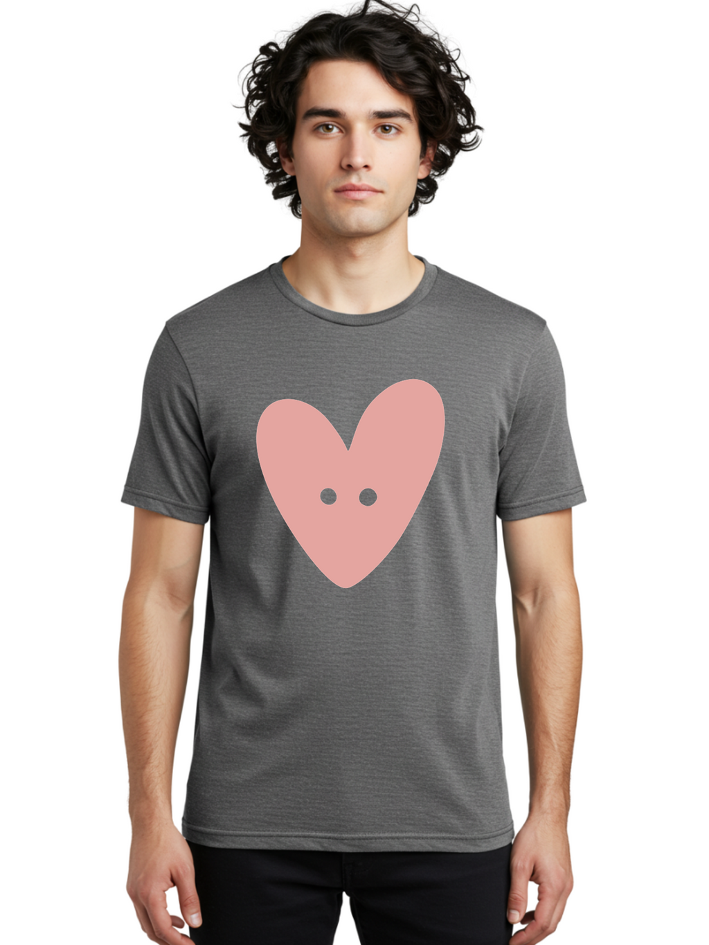 Pink-Heart-Button Men'S Graphic Tee, 100% Cotton, Comfortable Casual Summer Wear, Machine Washable, Heart Symbol, Pink Icon, Love Emblem, Cute Design, Simple Illustration, Minimalist Art Aac075