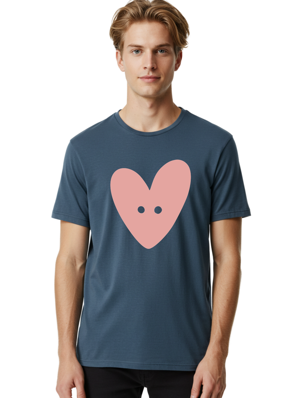 Pink-Heart-Button Men'S Graphic Tee, 100% Cotton, Comfortable Casual Summer Wear, Machine Washable, Heart Symbol, Pink Icon, Love Emblem, Cute Design, Simple Illustration, Minimalist Art Aac075
