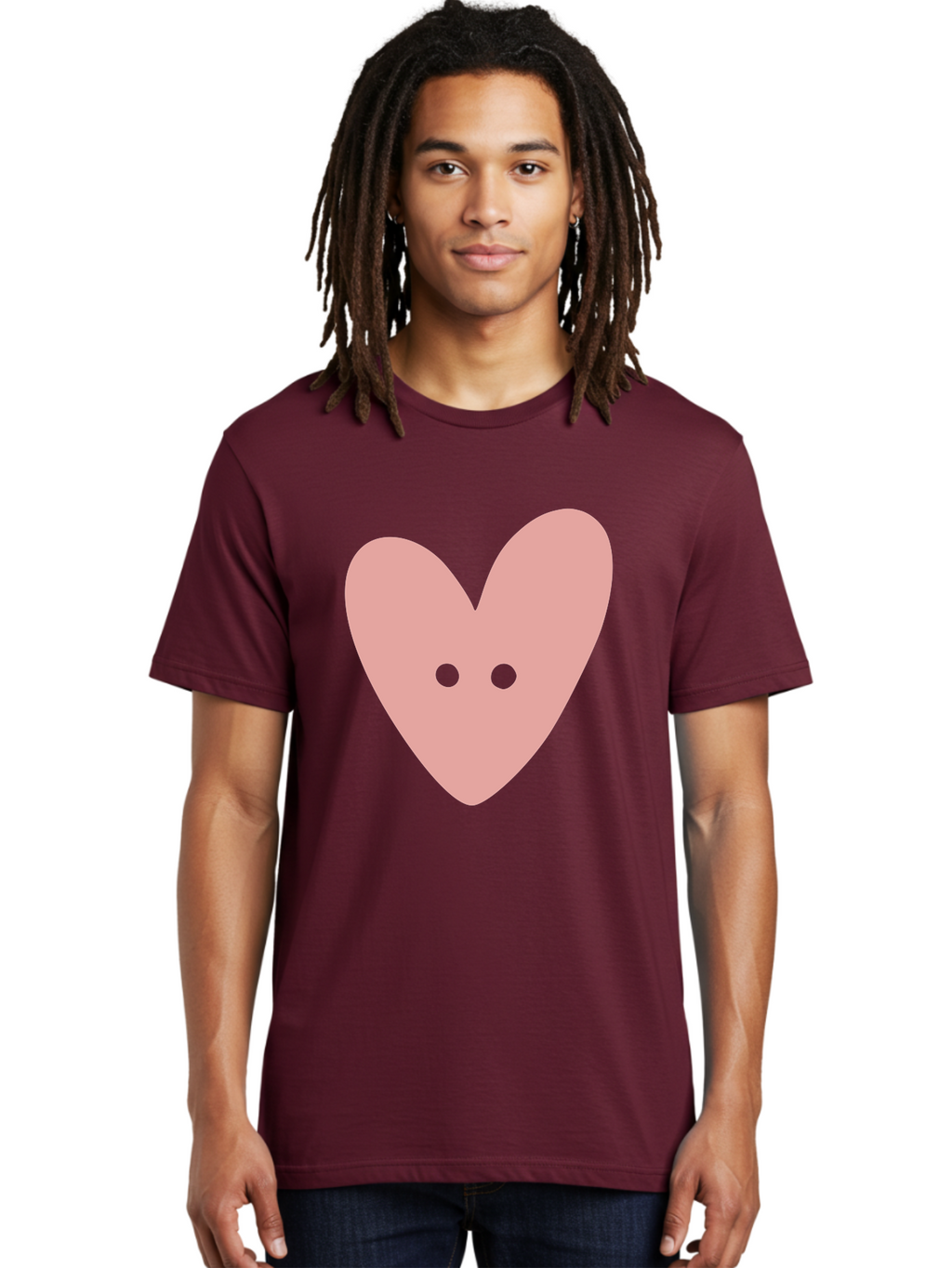 Pink-Heart-Button Men'S Graphic Tee, 100% Cotton, Comfortable Casual Summer Wear, Machine Washable, Heart Symbol, Pink Icon, Love Emblem, Cute Design, Simple Illustration, Minimalist Art Aac075