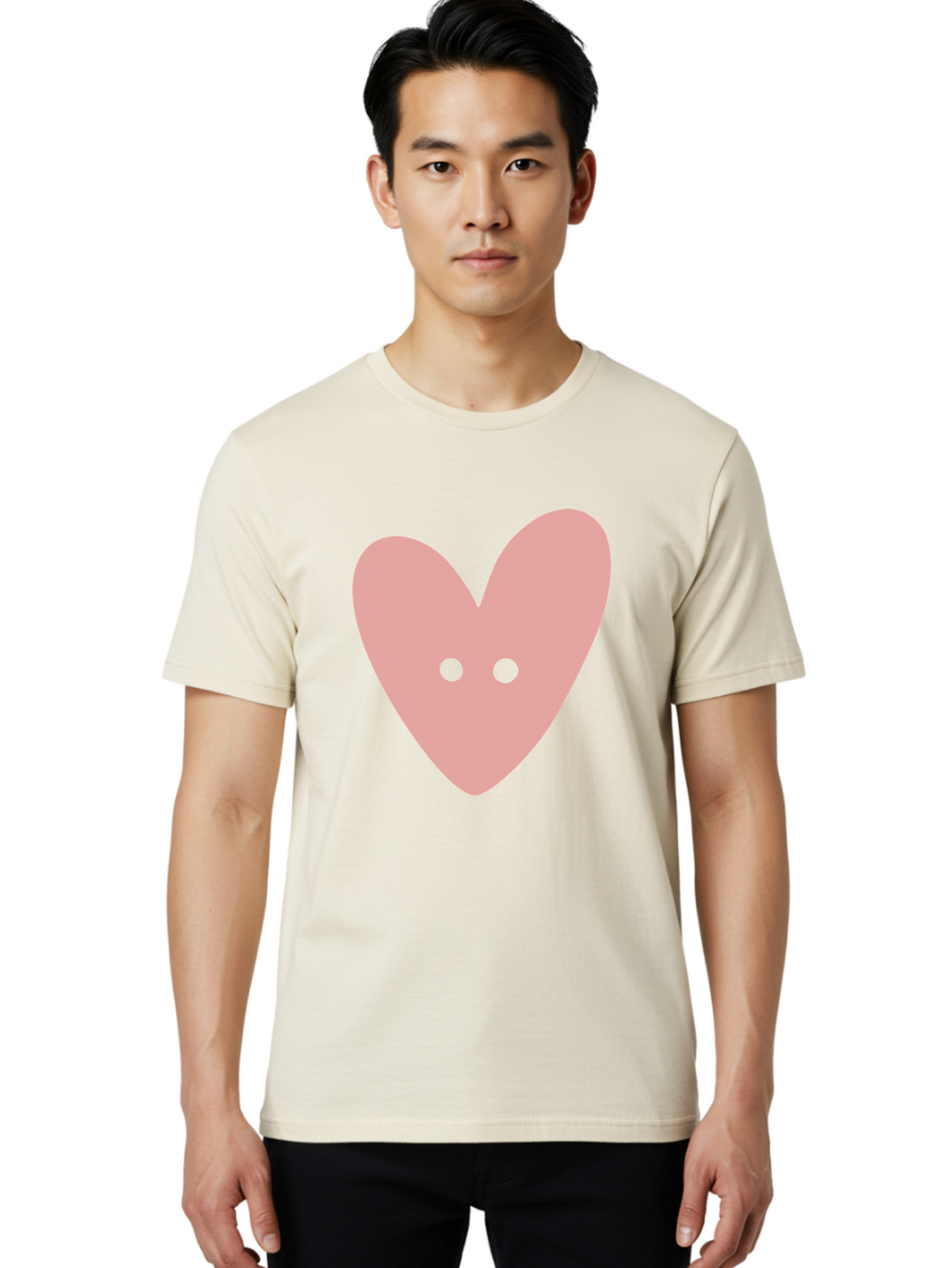 Pink-Heart-Button Men'S Graphic Tee, 100% Cotton, Comfortable Casual Summer Wear, Machine Washable, Heart Symbol, Pink Icon, Love Emblem, Cute Design, Simple Illustration, Minimalist Art Aac075