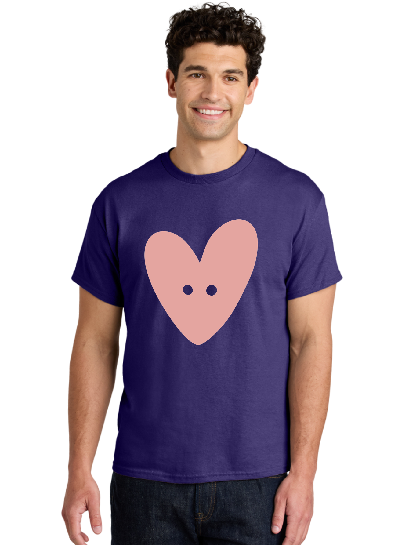 Pink-Heart-Button Men'S Graphic Tee, 100% Cotton, Comfortable Casual Summer Wear, Machine Washable, Heart Symbol, Pink Icon, Love Emblem, Cute Design, Simple Illustration, Minimalist Art Aac075