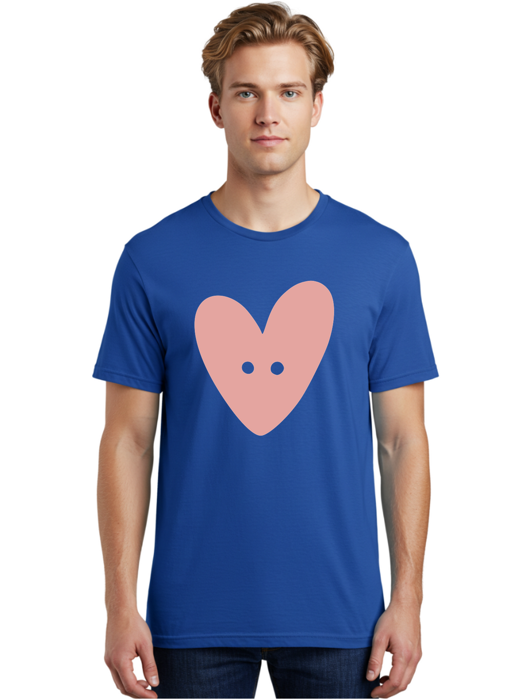 Pink-Heart-Button Men'S Graphic Tee, 100% Cotton, Comfortable Casual Summer Wear, Machine Washable, Heart Symbol, Pink Icon, Love Emblem, Cute Design, Simple Illustration, Minimalist Art Aac075