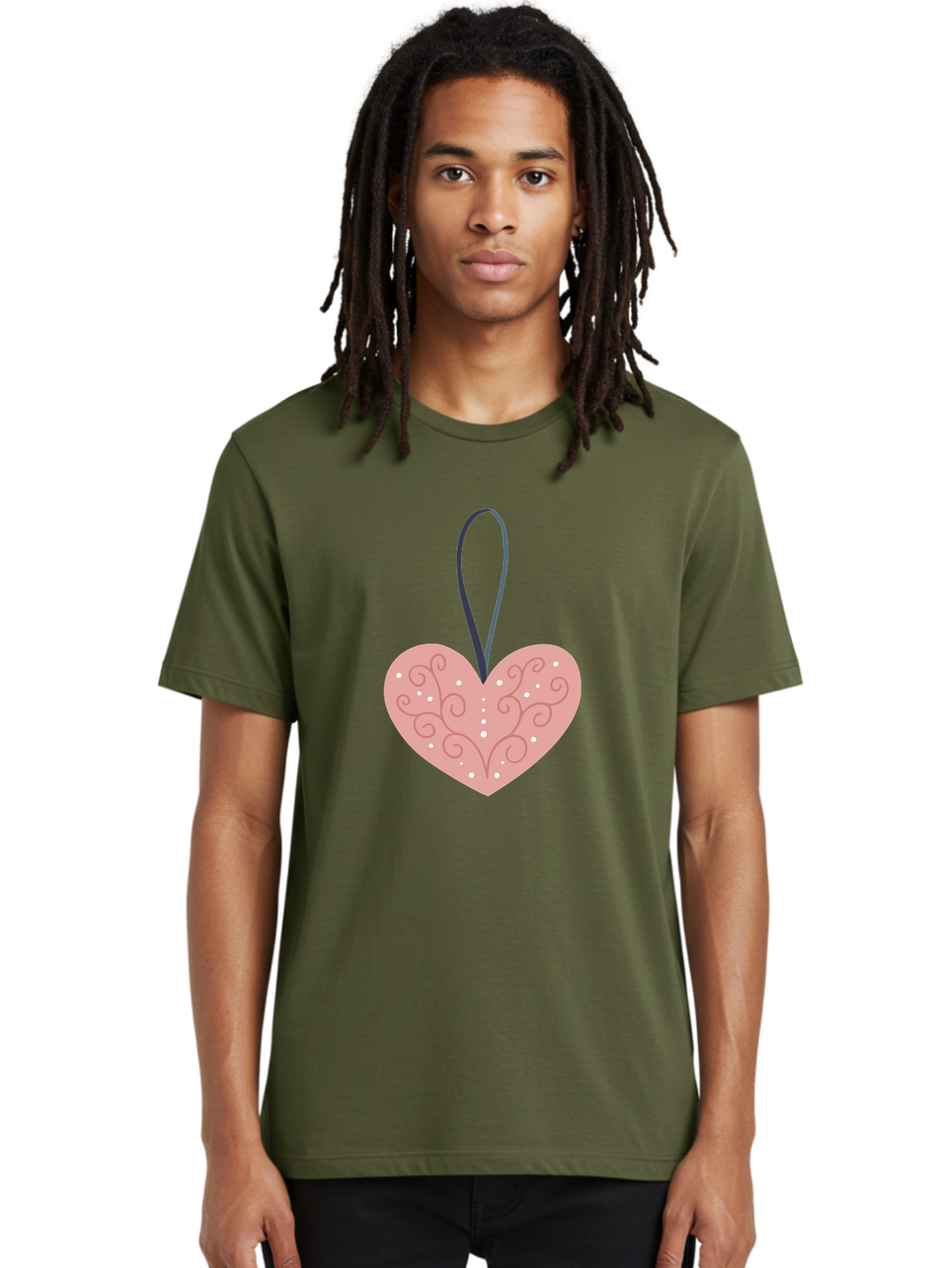 Pink-Heart-Ornament Men'S Graphic Tee, 100% Cotton, Comfortable Casual Summer Wear, Machine Washable, Pink Heart Ornament, Decorative Design, Swirling Patterns, White Dots, Hanging Decoration, Love Symbol, Valentines Day Gift, Festive Decor Aac077
