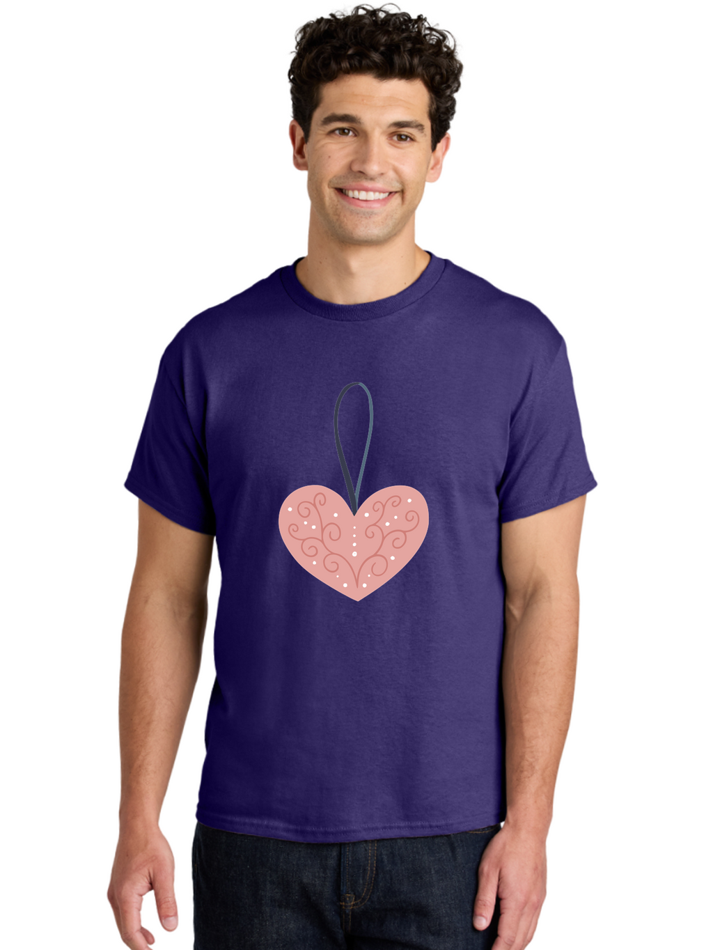 Pink-Heart-Ornament Men'S Graphic Tee, 100% Cotton, Comfortable Casual Summer Wear, Machine Washable, Pink Heart Ornament, Decorative Design, Swirling Patterns, White Dots, Hanging Decoration, Love Symbol, Valentines Day Gift, Festive Decor Aac077