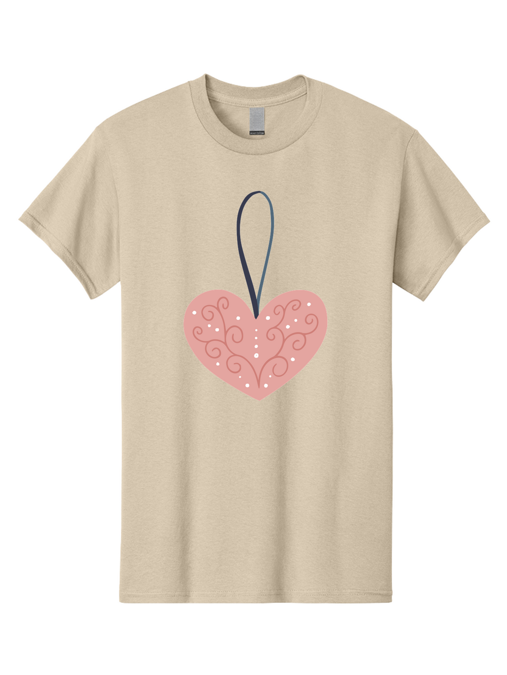 Pink-Heart-Ornament Men'S Graphic Tee, 100% Cotton, Comfortable Casual Summer Wear, Machine Washable, Pink Heart Ornament, Decorative Design, Swirling Patterns, White Dots, Hanging Decoration, Love Symbol, Valentines Day Gift, Festive Decor Aac077