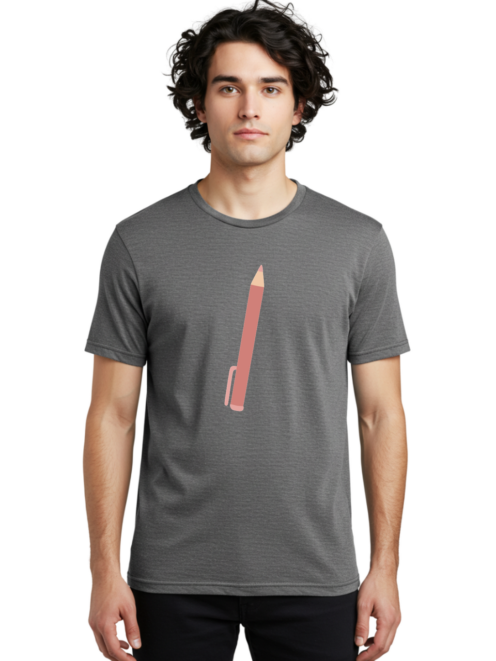Pink-Pencil Men'S Graphic Tee, 100% Cotton, Comfortable Casual Summer Wear, Machine Washable, Pink Pen, Drawing Tool, Writing Instrument, Office Supplies, Stationery, Creative Writing, Artwork, Graphic Design Aac078