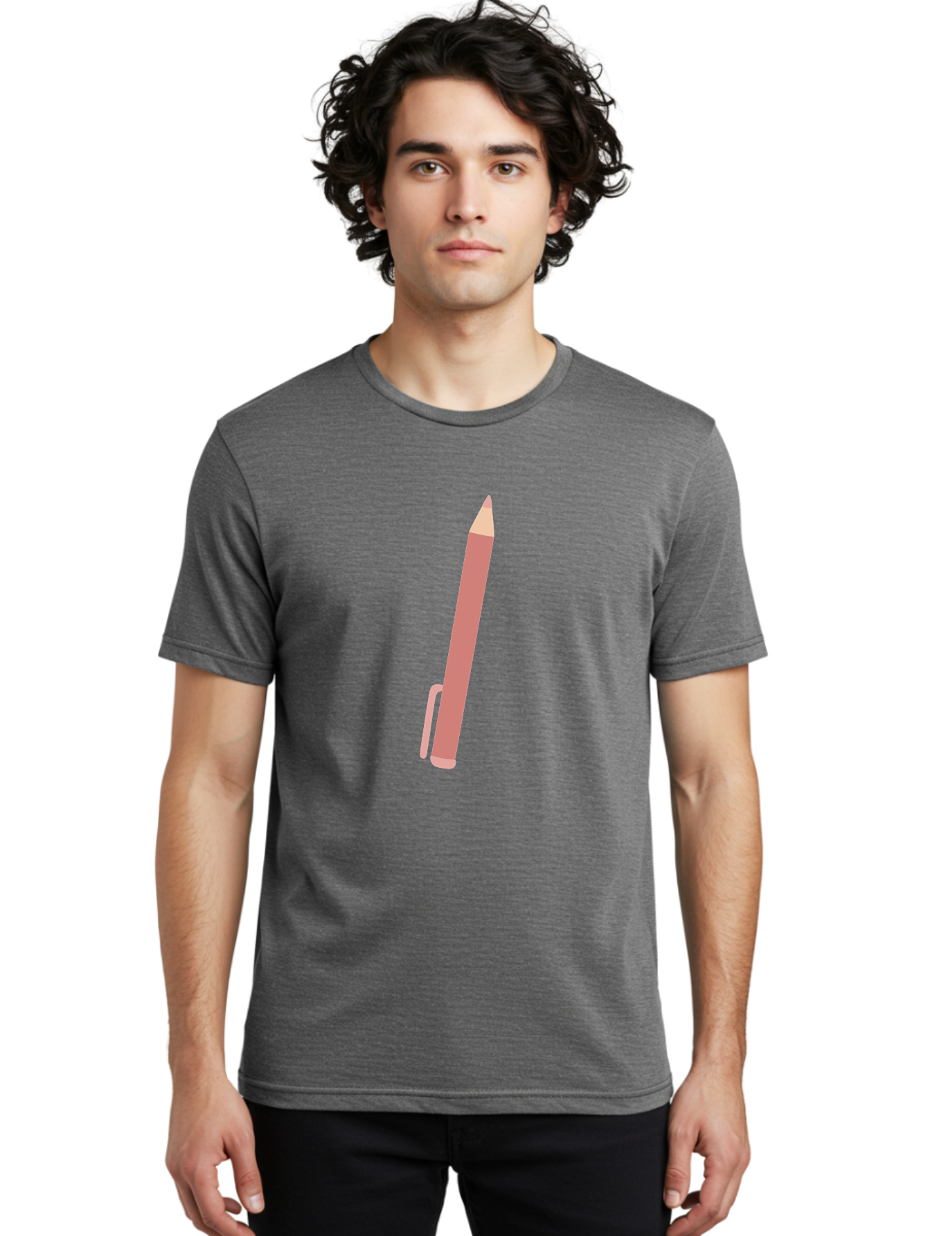 Pink-Pencil Men'S Graphic Tee, 100% Cotton, Comfortable Casual Summer Wear, Machine Washable, Pink Pen, Drawing Tool, Writing Instrument, Office Supplies, Stationery, Creative Writing, Artwork, Graphic Design Aac078