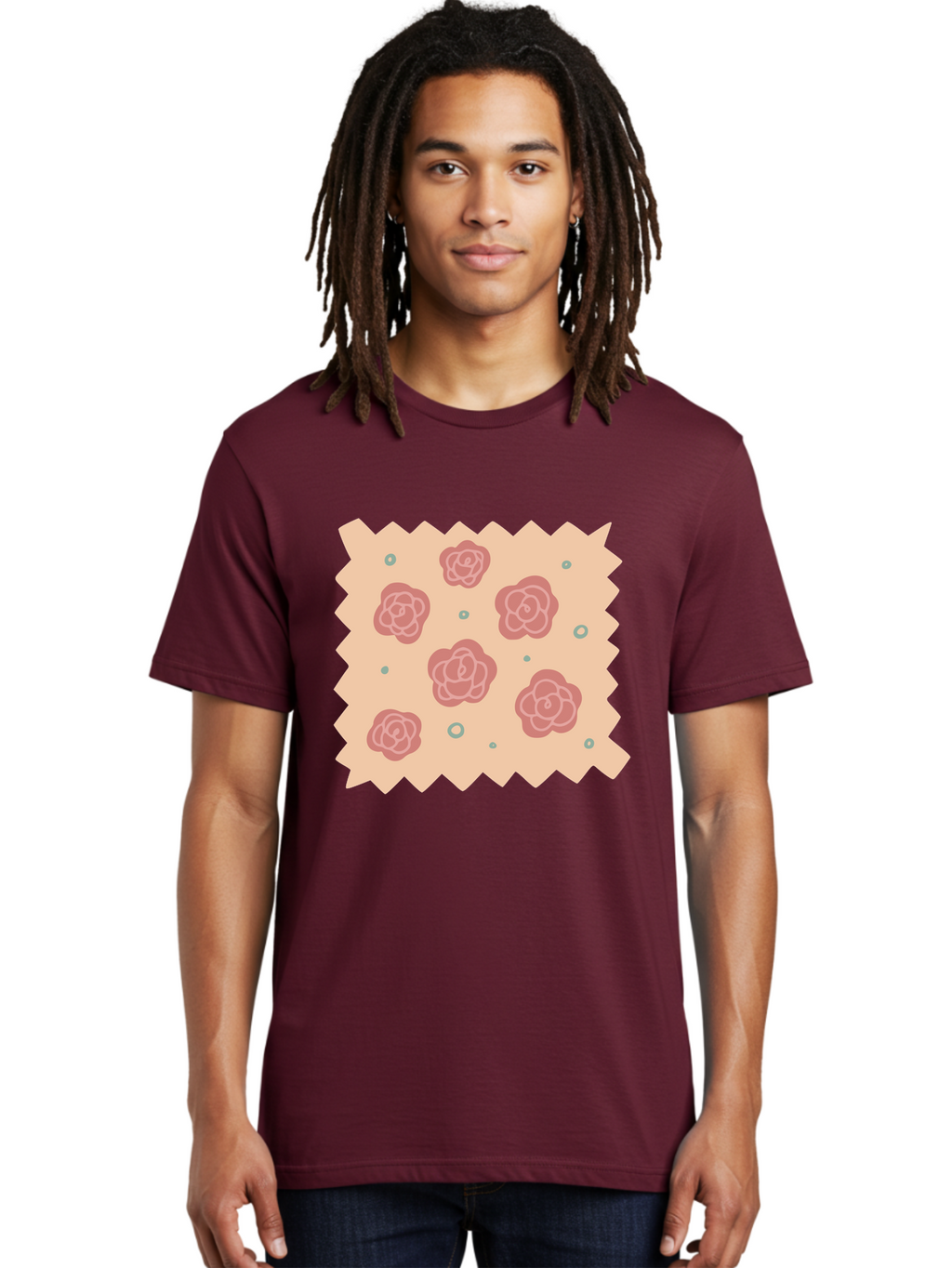Pink-Roses Men'S Graphic Tee, 100% Cotton, Comfortable Casual Summer Wear, Machine Washable, Pink Roses, White Outlines, Floral Pattern, Decorative Design, Abstract Flowers, Elegant Graphics, Minimalist Art Aac079