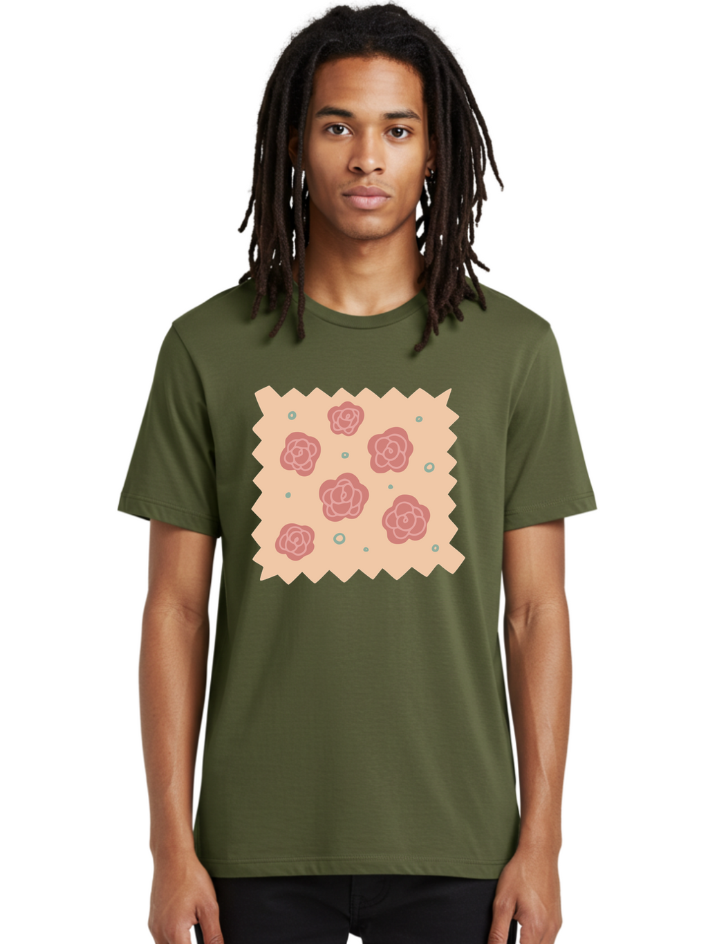 Pink-Roses Men'S Graphic Tee, 100% Cotton, Comfortable Casual Summer Wear, Machine Washable, Pink Roses, White Outlines, Floral Pattern, Decorative Design, Abstract Flowers, Elegant Graphics, Minimalist Art Aac079