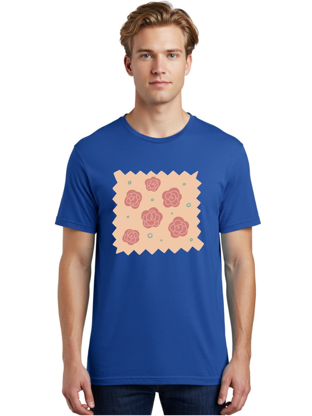 Pink-Roses Men'S Graphic Tee, 100% Cotton, Comfortable Casual Summer Wear, Machine Washable, Pink Roses, White Outlines, Floral Pattern, Decorative Design, Abstract Flowers, Elegant Graphics, Minimalist Art Aac079