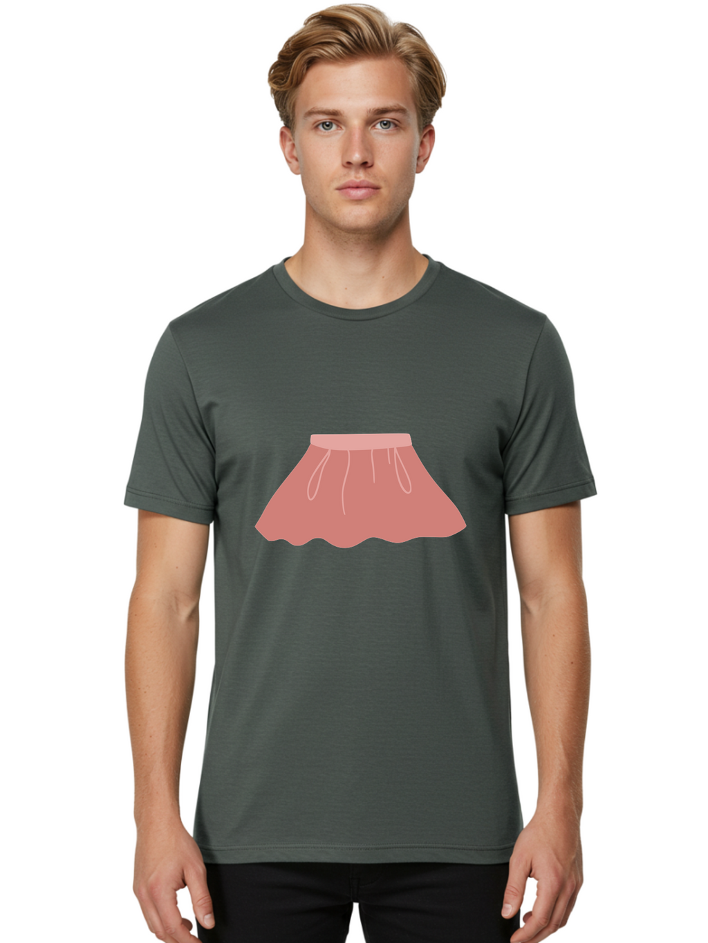 Pink-Skirt Men'S Graphic Tee, 100% Cotton, Comfortable Casual Summer Wear, Machine Washable, Pink Skirt, Women'S Fashion, Clothing Illustration, Simple Design, Pastel Colors, Minimalist Style, Fashion Graphics, Women'S Clothing Aac080