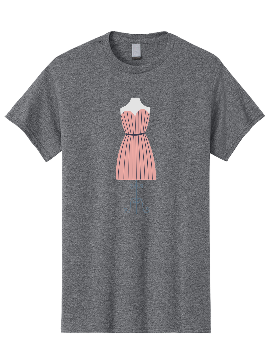 Pink-Striped-Dress Men'S Graphic Tee, 100% Cotton, Comfortable Casual Summer Wear, Machine Washable, Sweetheart Neckline Dress, Knee Length Dress, Striped Pattern, Vintage Style, Fashion Illustration, Womenswear, Designer Dress, Aac081