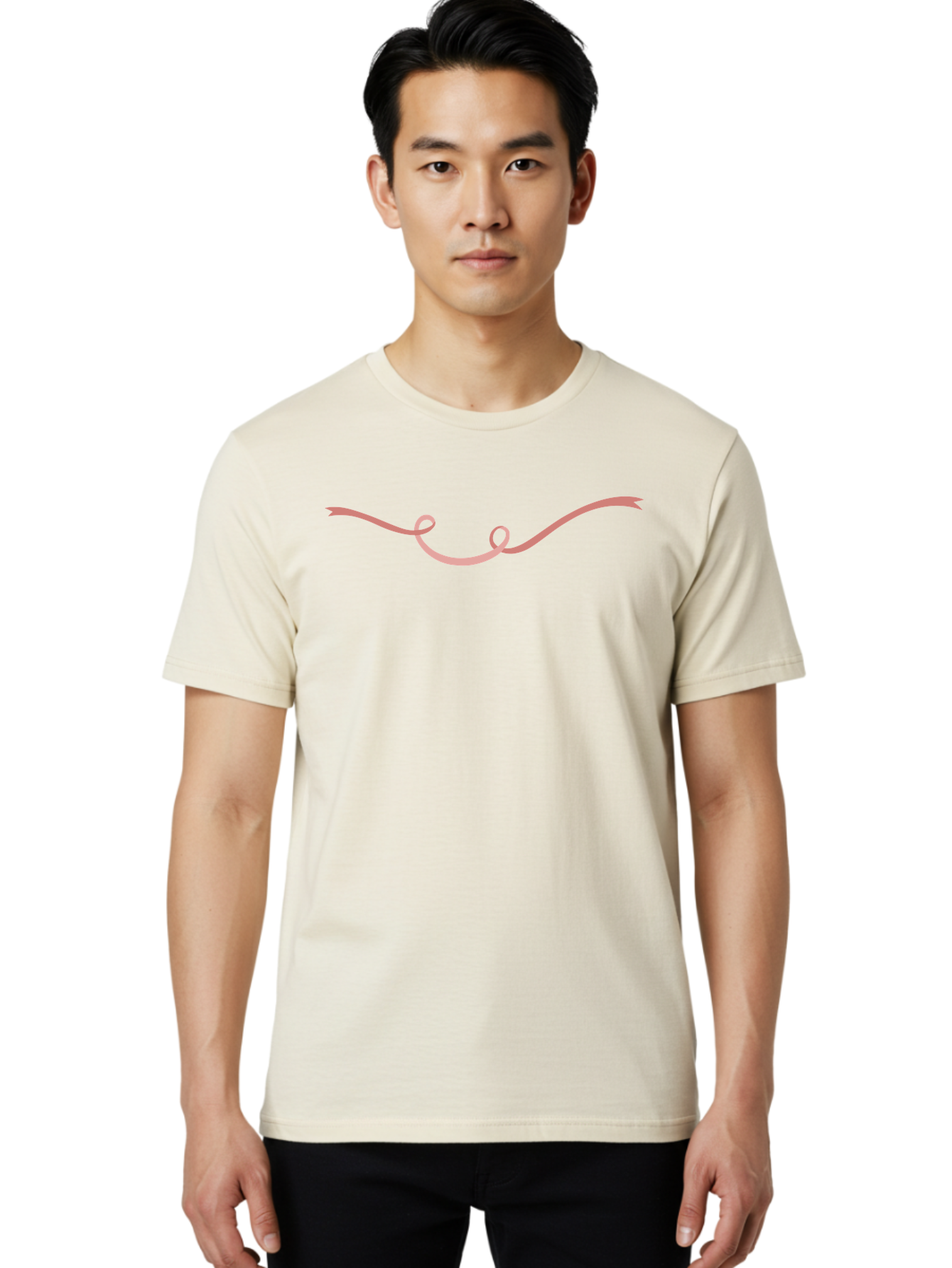 Pink-Swirl Men'S Graphic Tee, 100% Cotton, Comfortable Casual Summer Wear, Machine Washable, Curly Pink Line, Swirling Curve, Abstract Shape, Artistic Design, Minimalist Art, Flowing Line, Modern Graphics Aac083