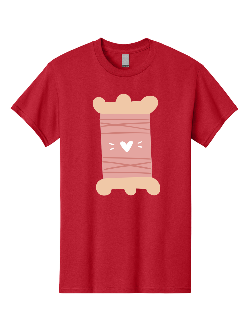Pink-Thread-Spool-With-Heart Men'S Graphic Tee, 100% Cotton, Comfortable Casual Summer Wear, Machine Washable, Pink Thread Spool, White Heart, Sewing Supplies, Crafting, Diy, Hobby, Embroidery Thread, Pastel Colors, Cute Design, Cartoon Style Aac084