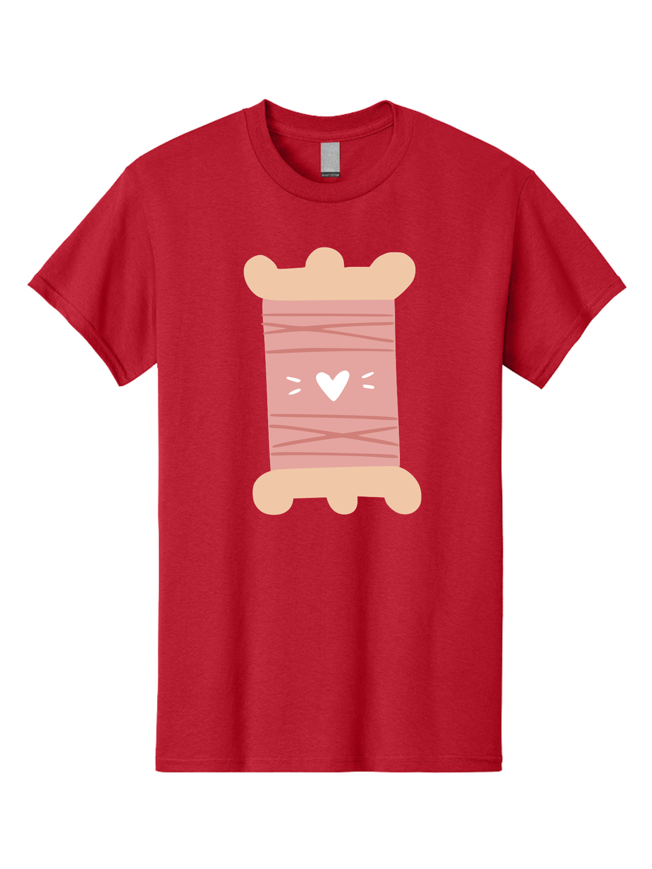 Pink-Thread-Spool-With-Heart Men'S Graphic Tee, 100% Cotton, Comfortable Casual Summer Wear, Machine Washable, Pink Thread Spool, White Heart, Sewing Supplies, Crafting, Diy, Hobby, Embroidery Thread, Pastel Colors, Cute Design, Cartoon Style Aac084