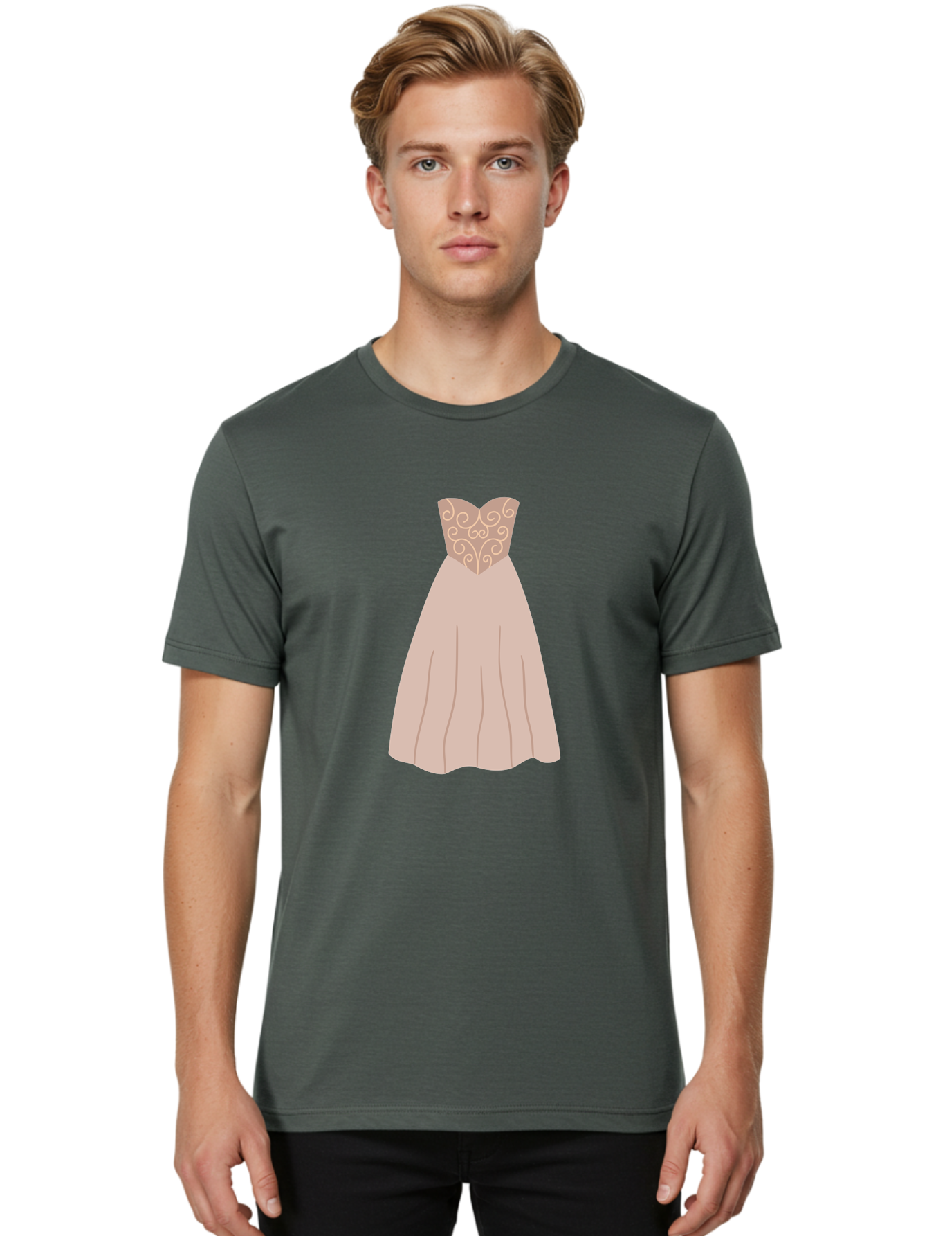 Prom-Dress Men'S Graphic Tee, 100% Cotton, Comfortable Casual Summer Wear, Machine Washable, Formal Evening Gown, Sweetheart Neckline, Strapless Dress, Flowing Skirt, Elegant Design, Beige Color, Vintage Style, Wedding Dress, Luxury Fashion, Aac087