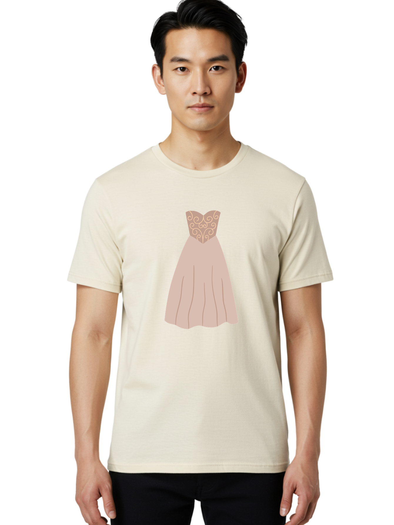 Prom-Dress Men'S Graphic Tee, 100% Cotton, Comfortable Casual Summer Wear, Machine Washable, Formal Evening Gown, Sweetheart Neckline, Strapless Dress, Flowing Skirt, Elegant Design, Beige Color, Vintage Style, Wedding Dress, Luxury Fashion, Aac087