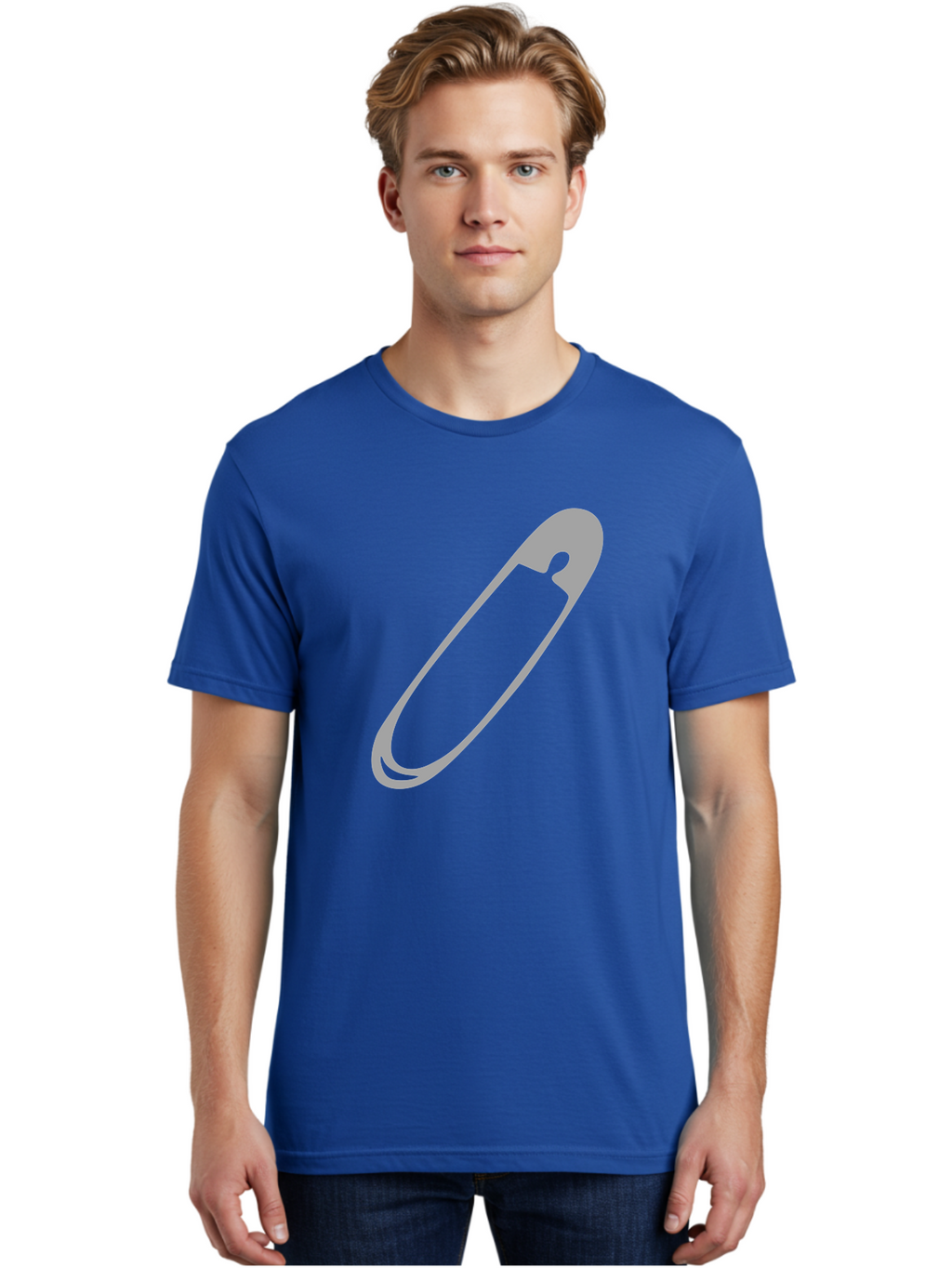 Safety-Pin-1 Men'S Graphic Tee, 100% Cotton, Comfortable Casual Summer Wear, Machine Washable, Safety Pin, Gray Metal, Simple Design, Minimalist Style, Utility Icon, Fashion Accessory, Office Supply Aac094