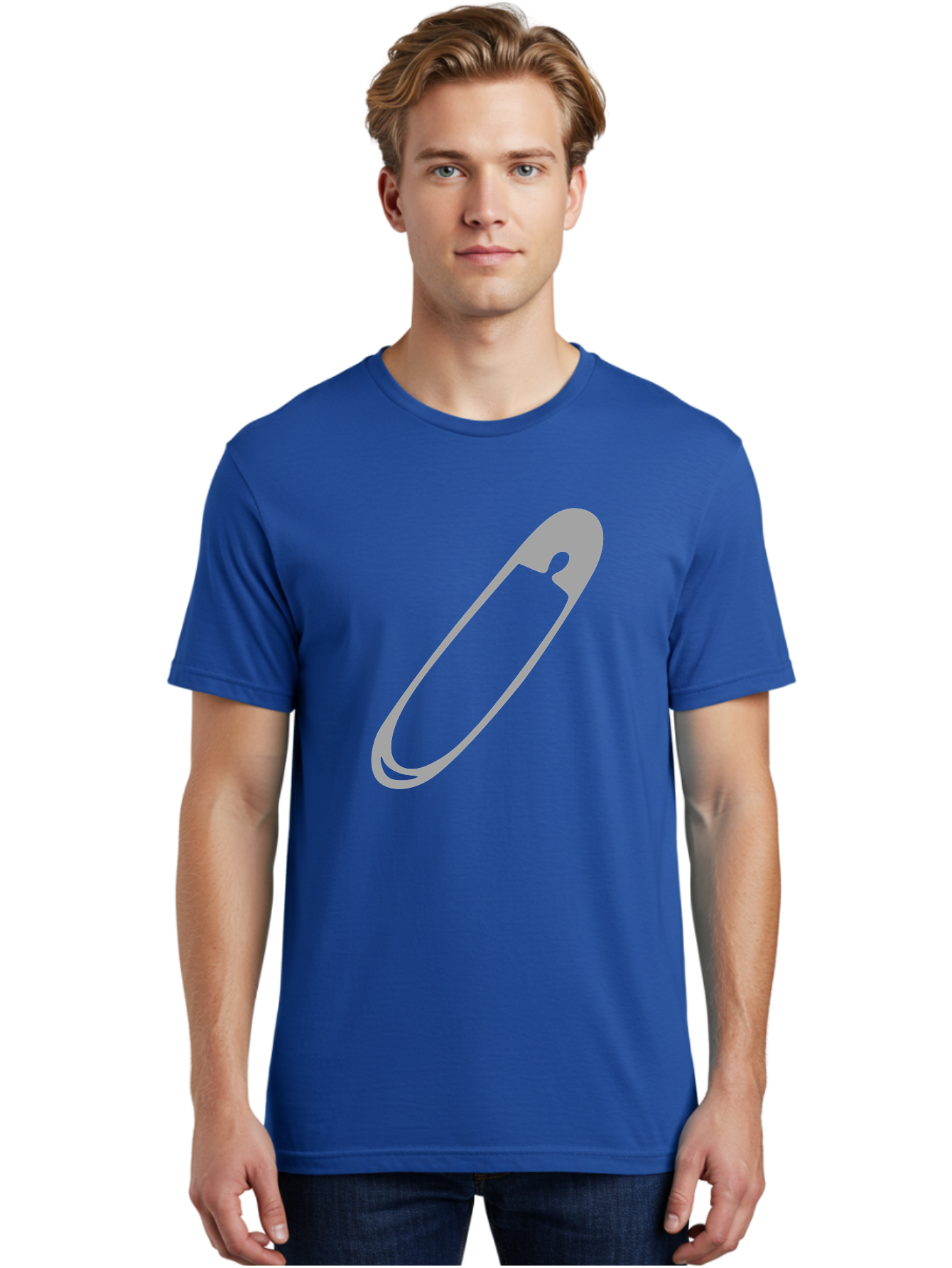 Safety-Pin-1 Men'S Graphic Tee, 100% Cotton, Comfortable Casual Summer Wear, Machine Washable, Safety Pin, Gray Metal, Simple Design, Minimalist Style, Utility Icon, Fashion Accessory, Office Supply Aac094