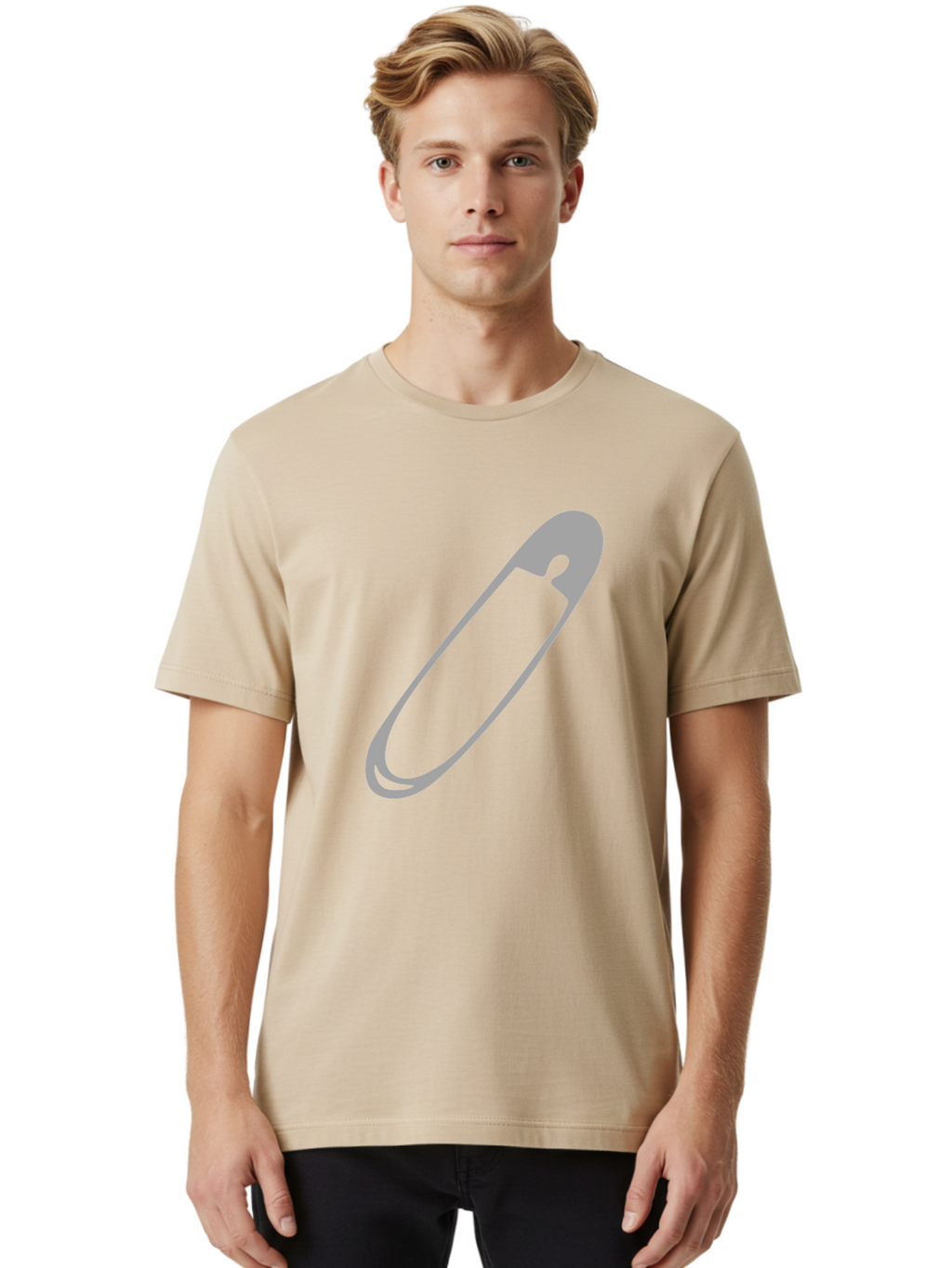 Safety-Pin-1 Men'S Graphic Tee, 100% Cotton, Comfortable Casual Summer Wear, Machine Washable, Safety Pin, Gray Metal, Simple Design, Minimalist Style, Utility Icon, Fashion Accessory, Office Supply Aac094