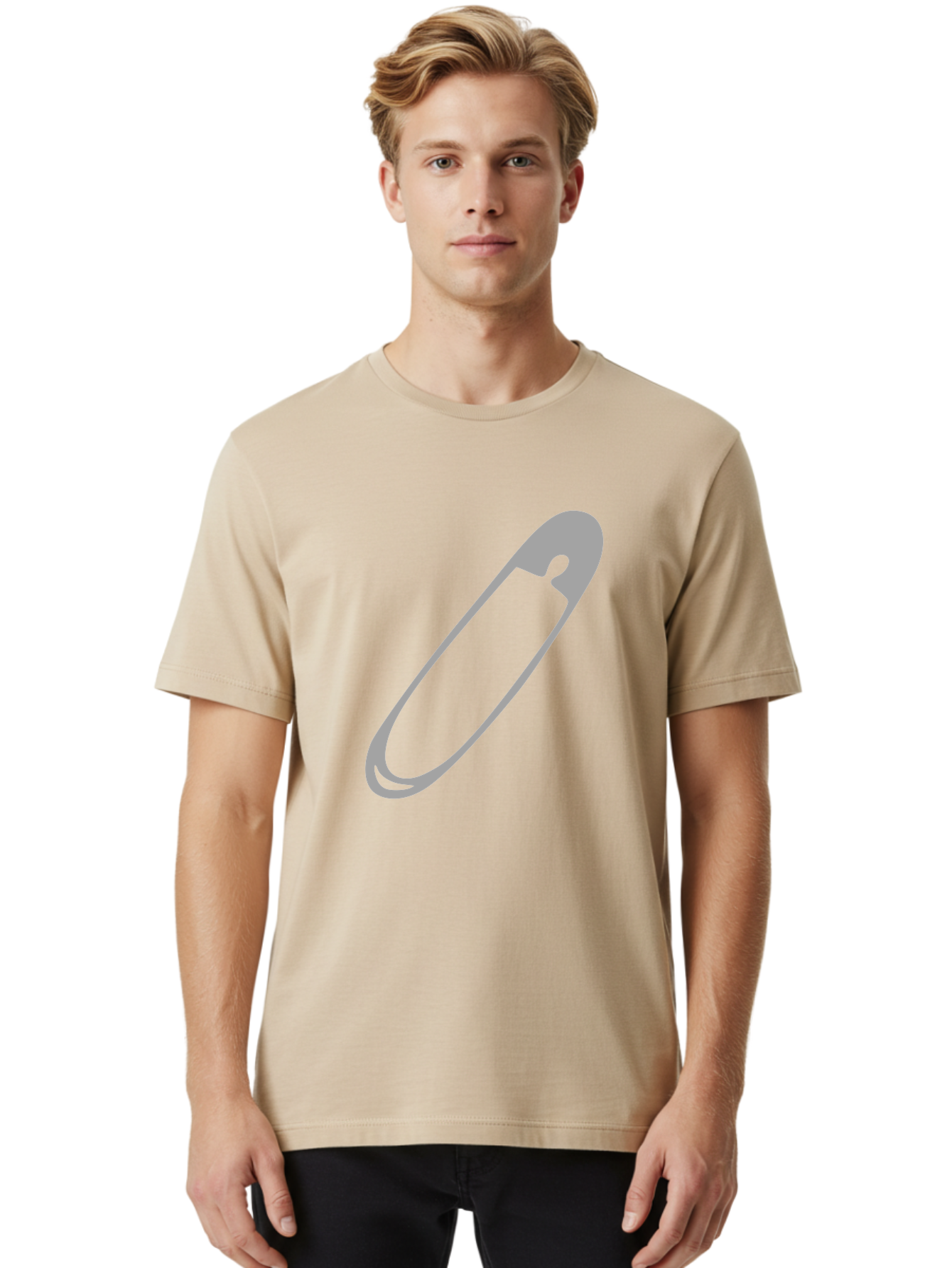 Safety-Pin-1 Men'S Graphic Tee, 100% Cotton, Comfortable Casual Summer Wear, Machine Washable, Safety Pin, Gray Metal, Simple Design, Minimalist Style, Utility Icon, Fashion Accessory, Office Supply Aac094