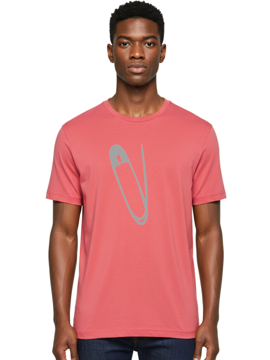 Safety-Pin Men'S Graphic Tee, 100% Cotton, Comfortable Casual Summer Wear, Machine Washable, Safety Pin, Gray Safety Pin, Pin Icon, Gray Icon, Simple Design, Minimalist Graphic, Safety Pin Illustration Aac095