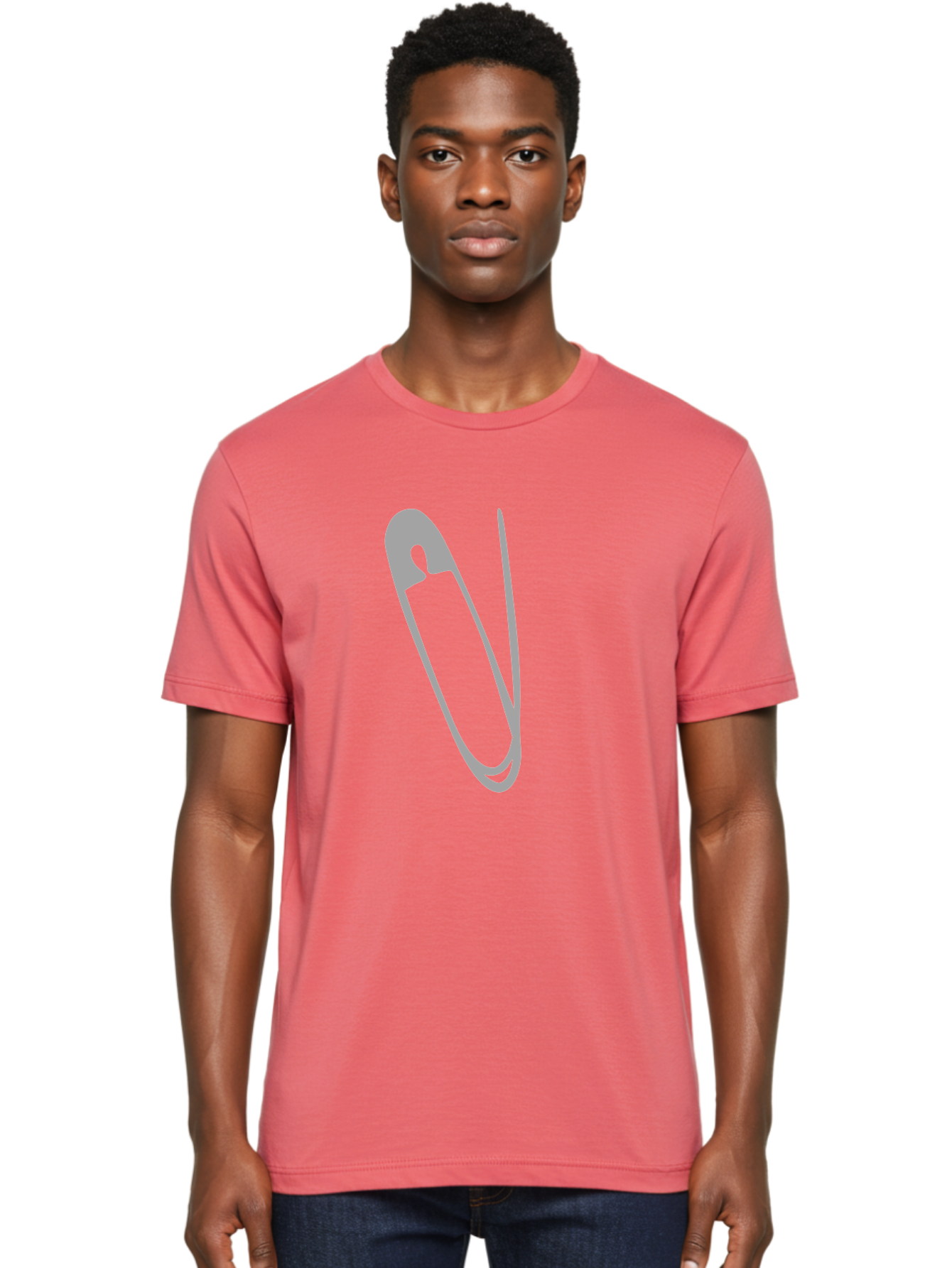 Safety-Pin Men'S Graphic Tee, 100% Cotton, Comfortable Casual Summer Wear, Machine Washable, Safety Pin, Gray Safety Pin, Pin Icon, Gray Icon, Simple Design, Minimalist Graphic, Safety Pin Illustration Aac095