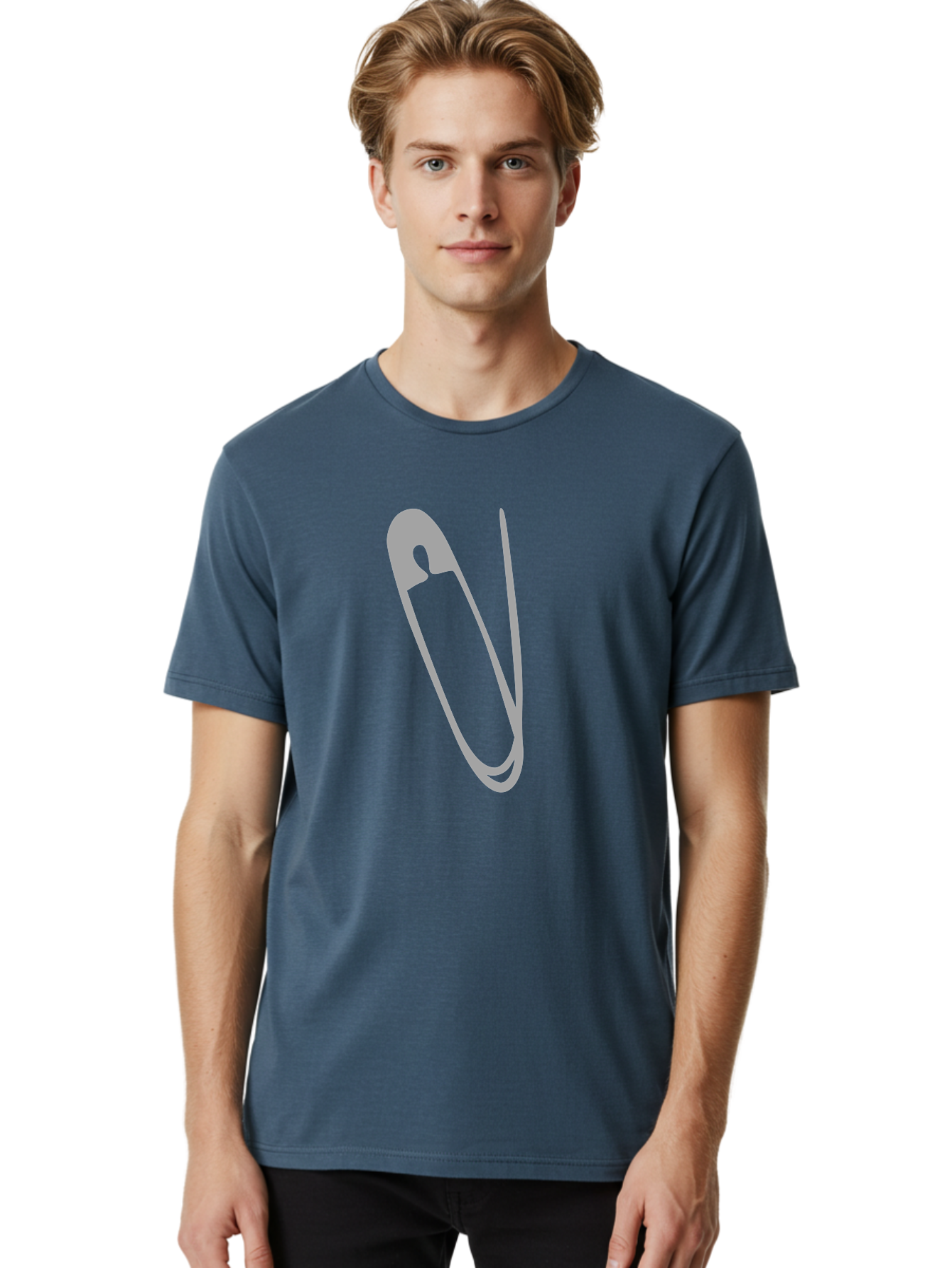 Safety-Pin Men'S Graphic Tee, 100% Cotton, Comfortable Casual Summer Wear, Machine Washable, Safety Pin, Gray Safety Pin, Pin Icon, Gray Icon, Simple Design, Minimalist Graphic, Safety Pin Illustration Aac095