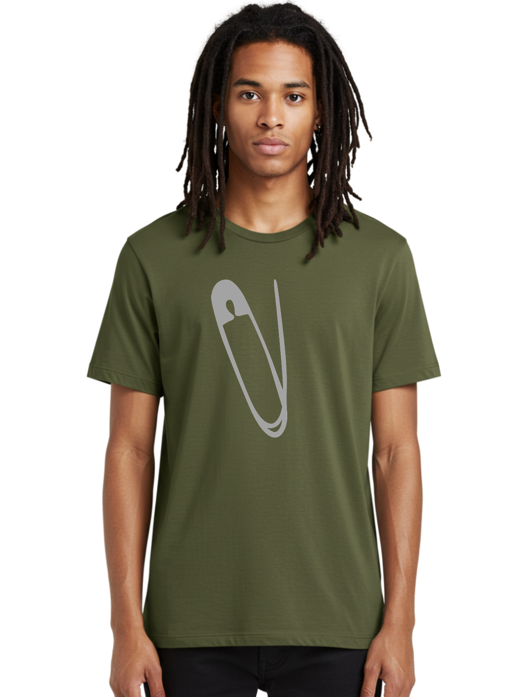 Safety-Pin Men'S Graphic Tee, 100% Cotton, Comfortable Casual Summer Wear, Machine Washable, Safety Pin, Gray Safety Pin, Pin Icon, Gray Icon, Simple Design, Minimalist Graphic, Safety Pin Illustration Aac095