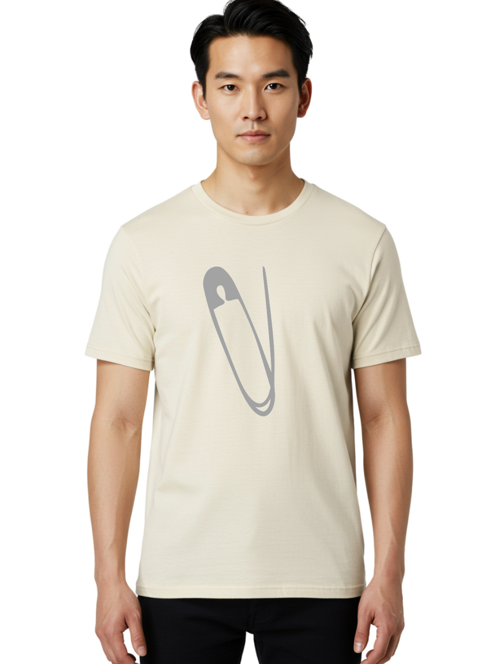 Safety-Pin Men'S Graphic Tee, 100% Cotton, Comfortable Casual Summer Wear, Machine Washable, Safety Pin, Gray Safety Pin, Pin Icon, Gray Icon, Simple Design, Minimalist Graphic, Safety Pin Illustration Aac095