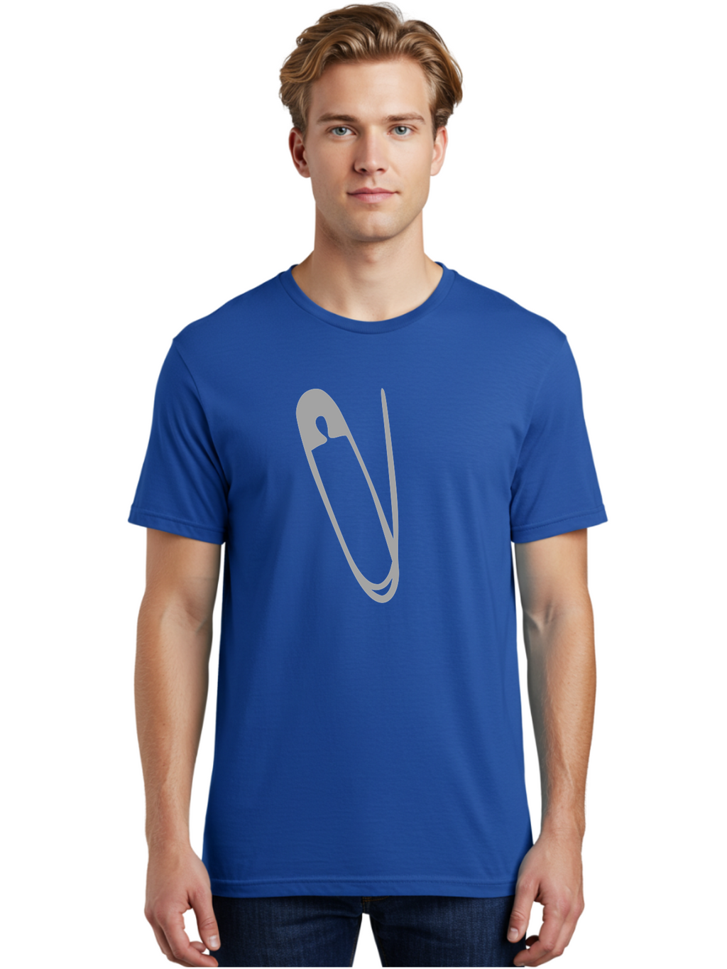 Safety-Pin Men'S Graphic Tee, 100% Cotton, Comfortable Casual Summer Wear, Machine Washable, Safety Pin, Gray Safety Pin, Pin Icon, Gray Icon, Simple Design, Minimalist Graphic, Safety Pin Illustration Aac095