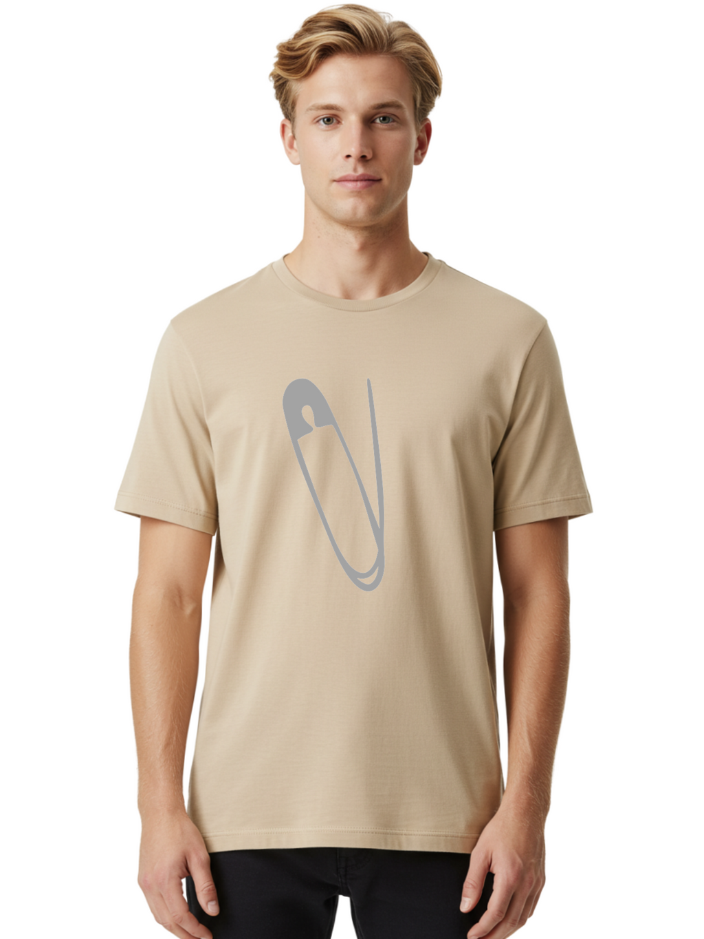Safety-Pin Men'S Graphic Tee, 100% Cotton, Comfortable Casual Summer Wear, Machine Washable, Safety Pin, Gray Safety Pin, Pin Icon, Gray Icon, Simple Design, Minimalist Graphic, Safety Pin Illustration Aac095