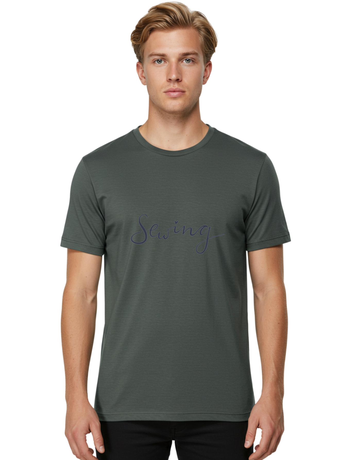 Sewing-1 Men'S Graphic Tee, 100% Cotton, Comfortable Casual Summer Wear, Machine Washable, Sewing, Cursive Text, Handmade Crafts, Diy Projects, Needle And Thread, Creative Hobbies Aac096