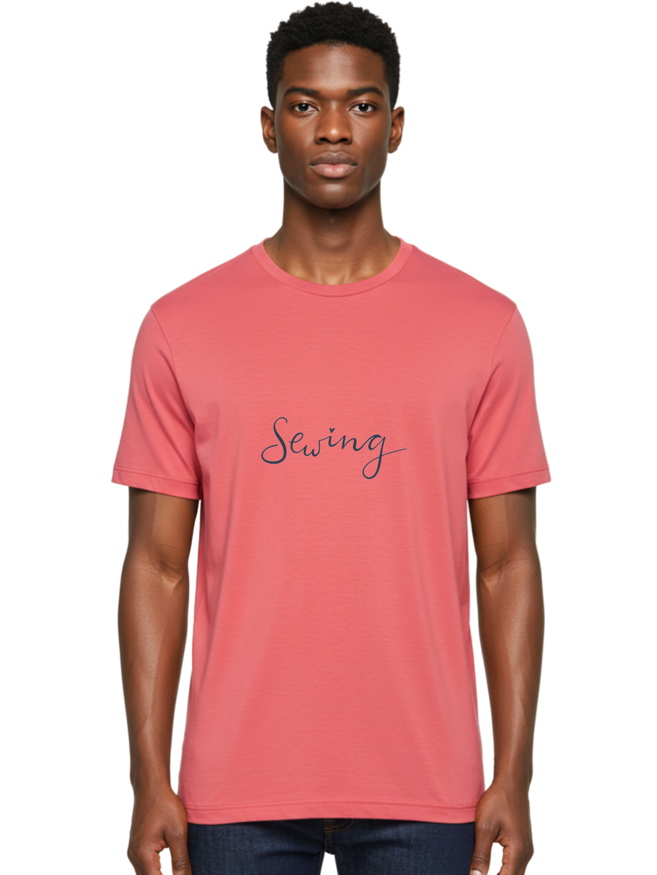 Sewing-1 Men'S Graphic Tee, 100% Cotton, Comfortable Casual Summer Wear, Machine Washable, Sewing, Cursive Text, Handmade Crafts, Diy Projects, Needle And Thread, Creative Hobbies Aac096