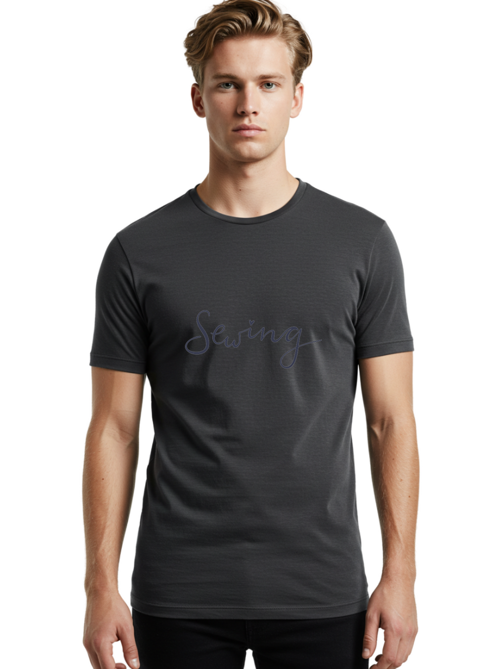 Sewing-1 Men'S Graphic Tee, 100% Cotton, Comfortable Casual Summer Wear, Machine Washable, Sewing, Cursive Text, Handmade Crafts, Diy Projects, Needle And Thread, Creative Hobbies Aac096